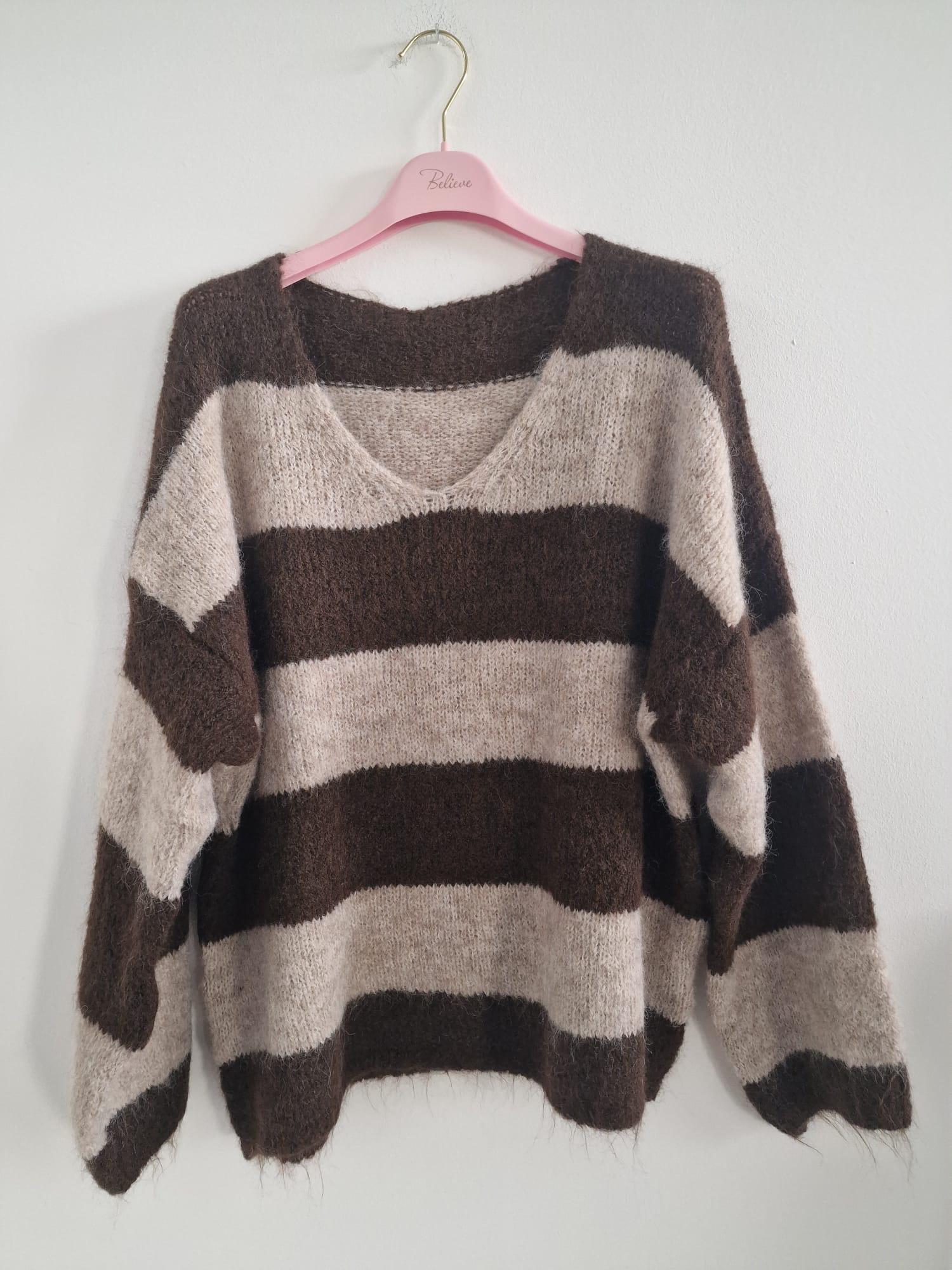 Kuscheliger Streifen-Strickpullover mit Alpaka SP0090 Made in Italy | bis ca. Gr. 44