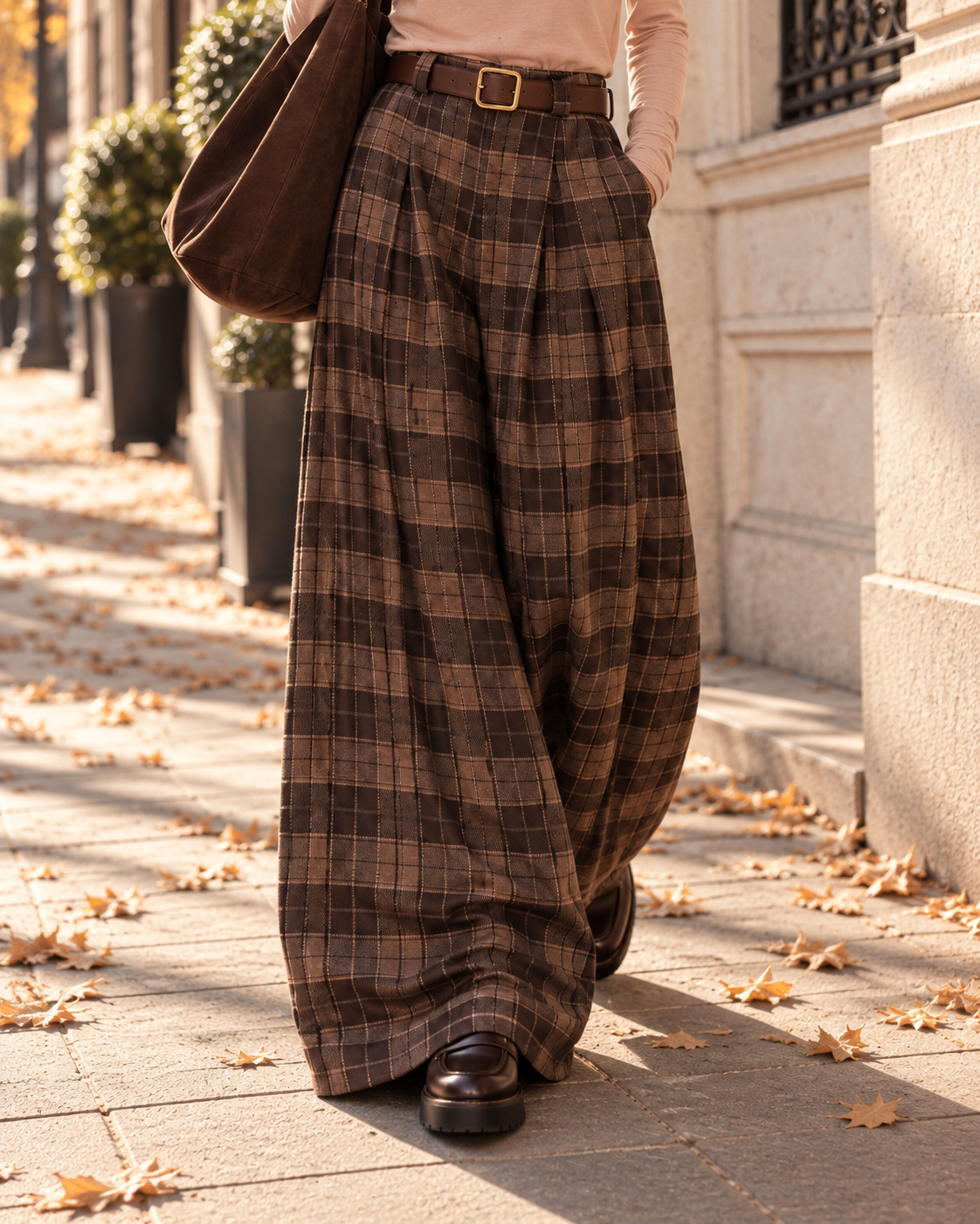 Flanell-Karohose mit Gürtel I H0143 I 34-42 I Made in Italy