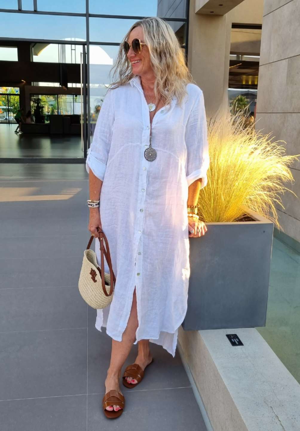 LINEN DESS WANDA 2 WEISS 34-40 Made in Italy Leinen Kleid Long Bluse Mantel LINEN DESS WANDA 2 WEISS 34-40 Made in Italy Leinen Kleid Long Bluse Mantel