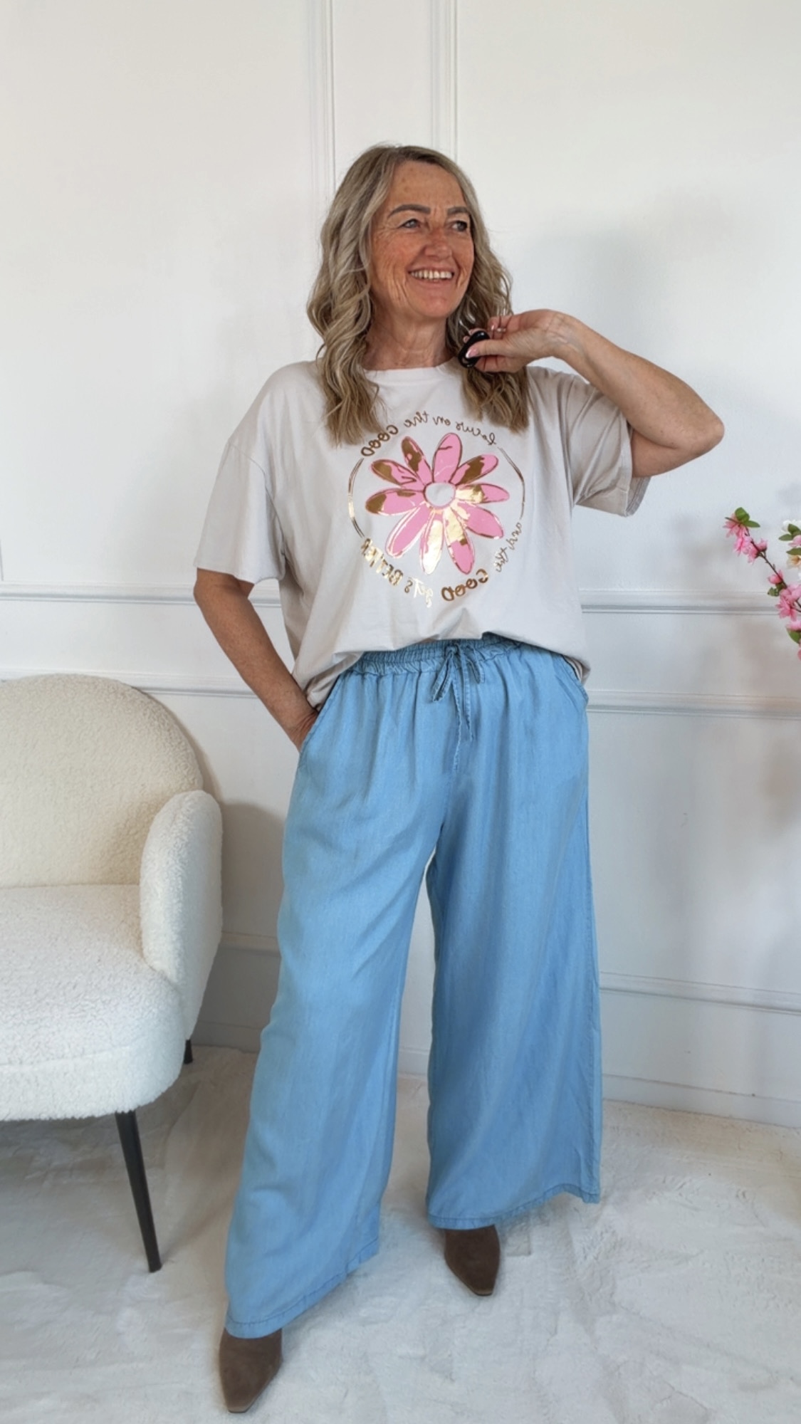 🌸✨ T-Shirt Velanora Blumen-Print Made in Italy 34-42/44