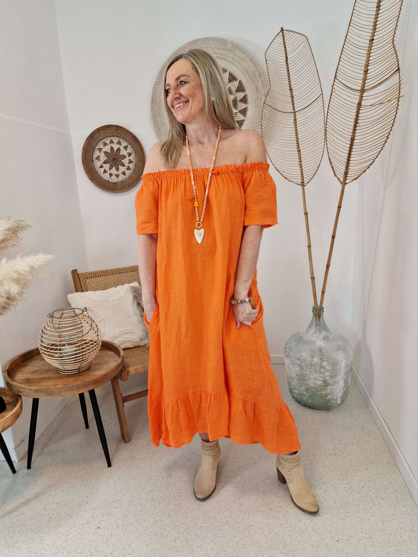 LINEN TUNIKA DRESS LUISE ORANGE 34-42 Made in Italy Leinen Kleid Leinenkleid Linendress LINEN TUNIKA DRESS LUISE ORANGE 34-42 Made in Italy Leinen Kleid Leinenkleid Linendress