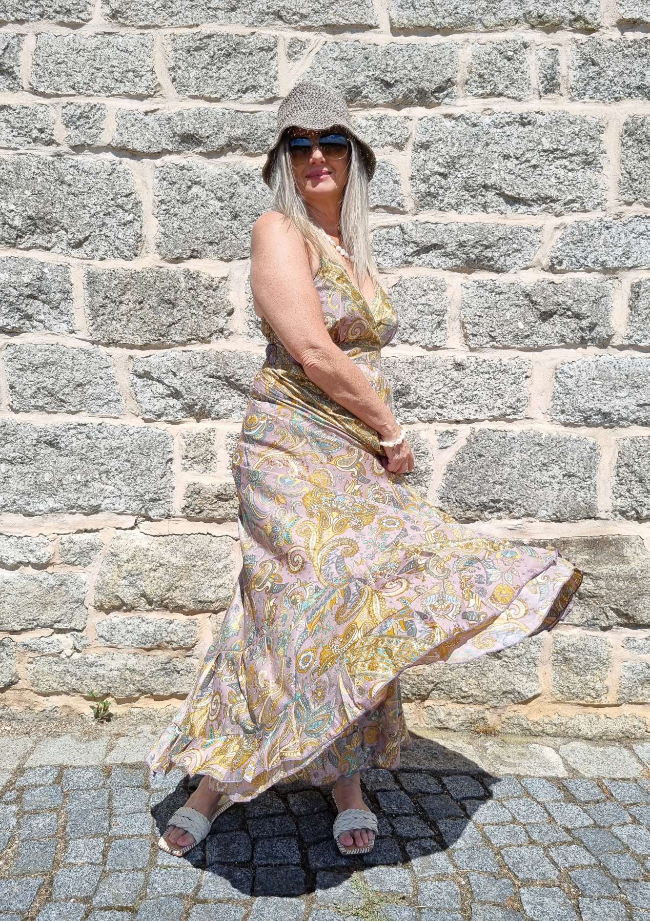 SILK DRESS MALEDIVE LONG VIO NUDE Boho Boheimian Seide Spaghettiträger Kleid Maxi Beach Sommer 34-40 SILK DRESS MALEDIVE LONG VIO NUDE Boho Boheimian Seide Spaghettiträger Kleid Maxi Beach Sommer 34-40