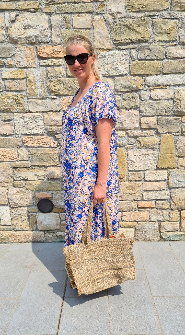 MAXI DRESS AURORA FLOWERS BLAU 34-42 Made in Italy langes Sommer Kleid Blumen MAXI DRESS AURORA FLOWERS BLAU 34-42 Made in Italy langes Sommer Kleid Blumen