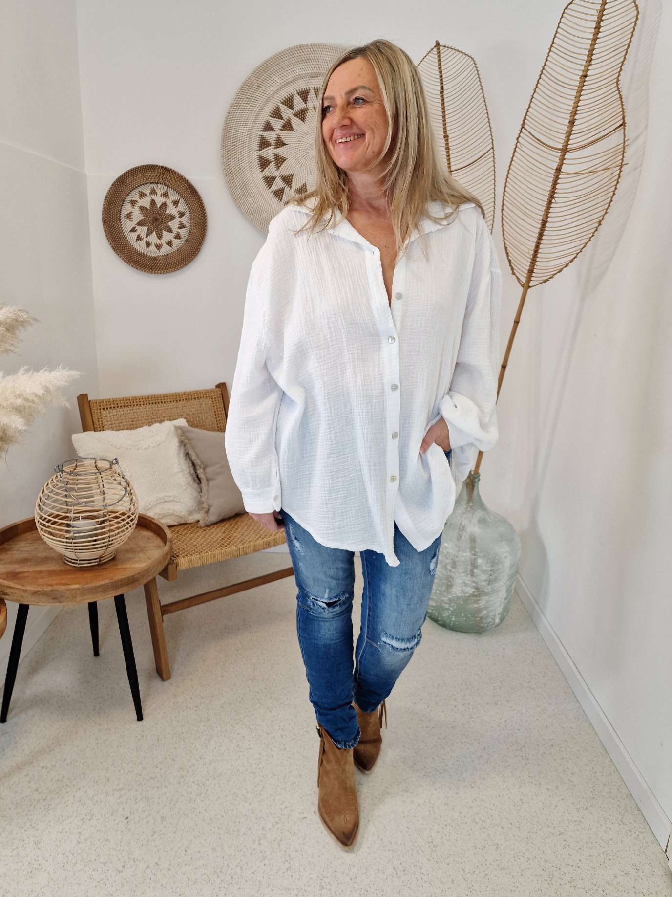 MUSSELIN OVERSIZE BLUSE KORFU WEISS 34-42 Made in Italy Longbluse Kleid Tunika Shirt Blusenjacke MUSSELIN OVERSIZE BLUSE KORFU WEISS 34-42 Made in Italy Longbluse Kleid Tunika Shirt Blusenjacke