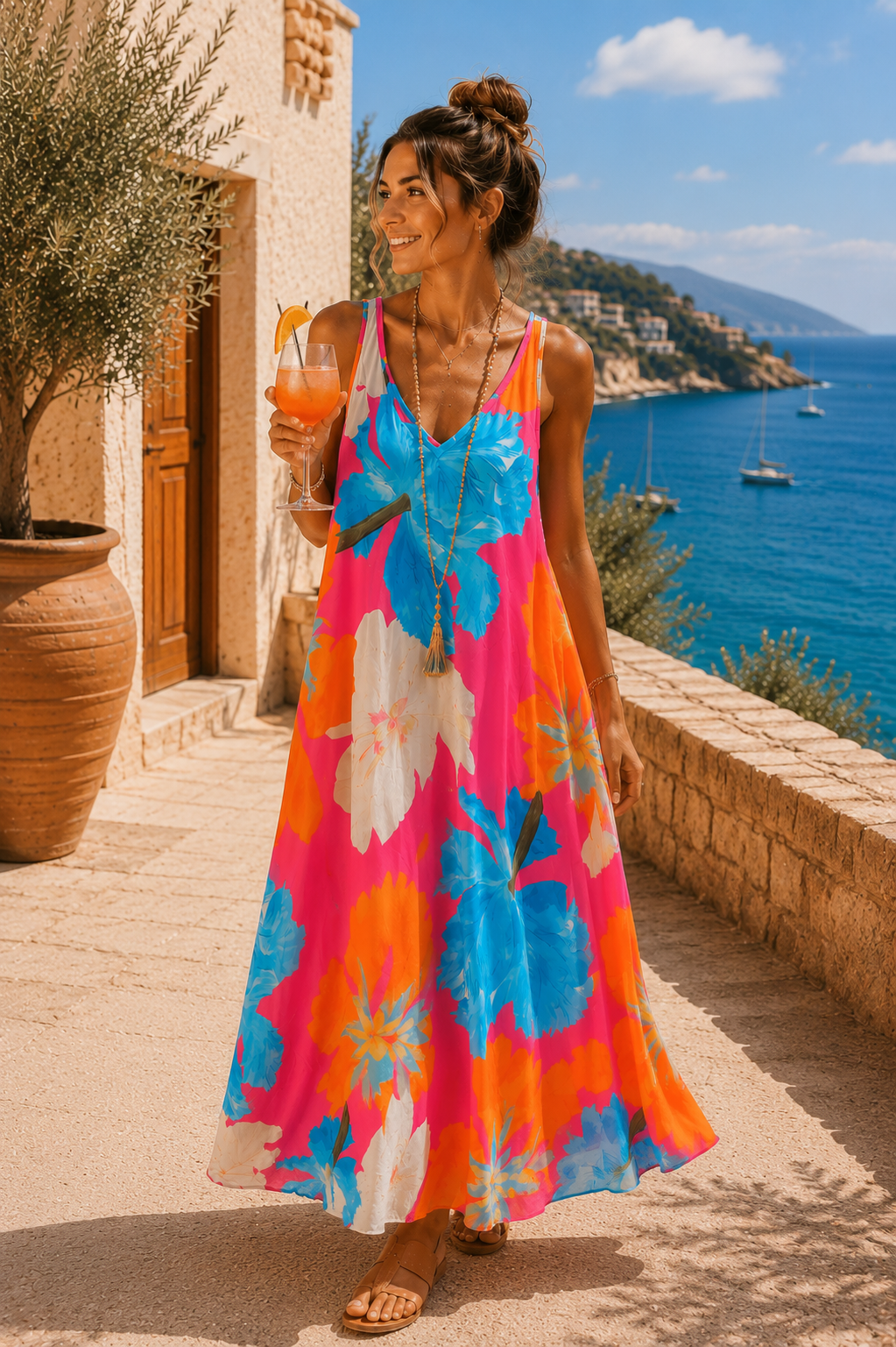 Maxikleid Bali – Made in Italy  Trendiges Leo-Kleid mit Taschen | Passend bis Größe 42/44