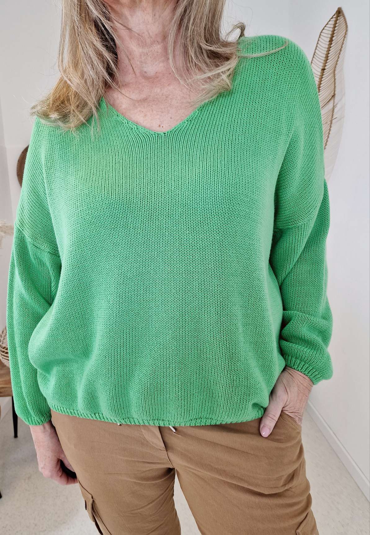 KNIT SWEATER IRMA GRÜN 34-42 Made in Italy Strickpullover Pullover Baumwolle
