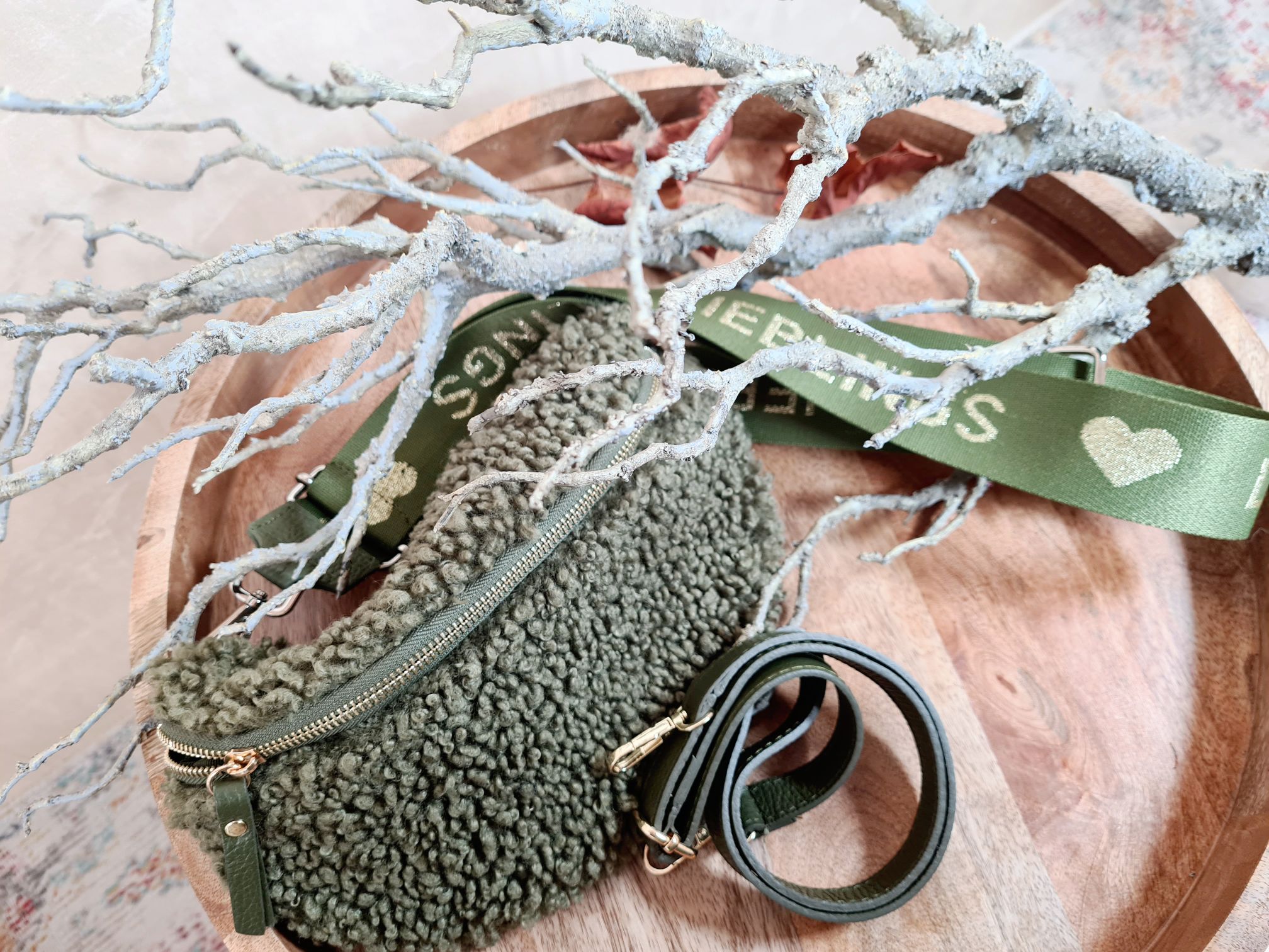 BAUCHTASCHE TEDDY M AURI KHAKI LIEBLINGS Umhängetasche mit Leder Made in Italy BAUCHTASCHE TEDDY M AURI KHAKI LIEBLINGS Umhängetasche mit Leder Made in Italy
