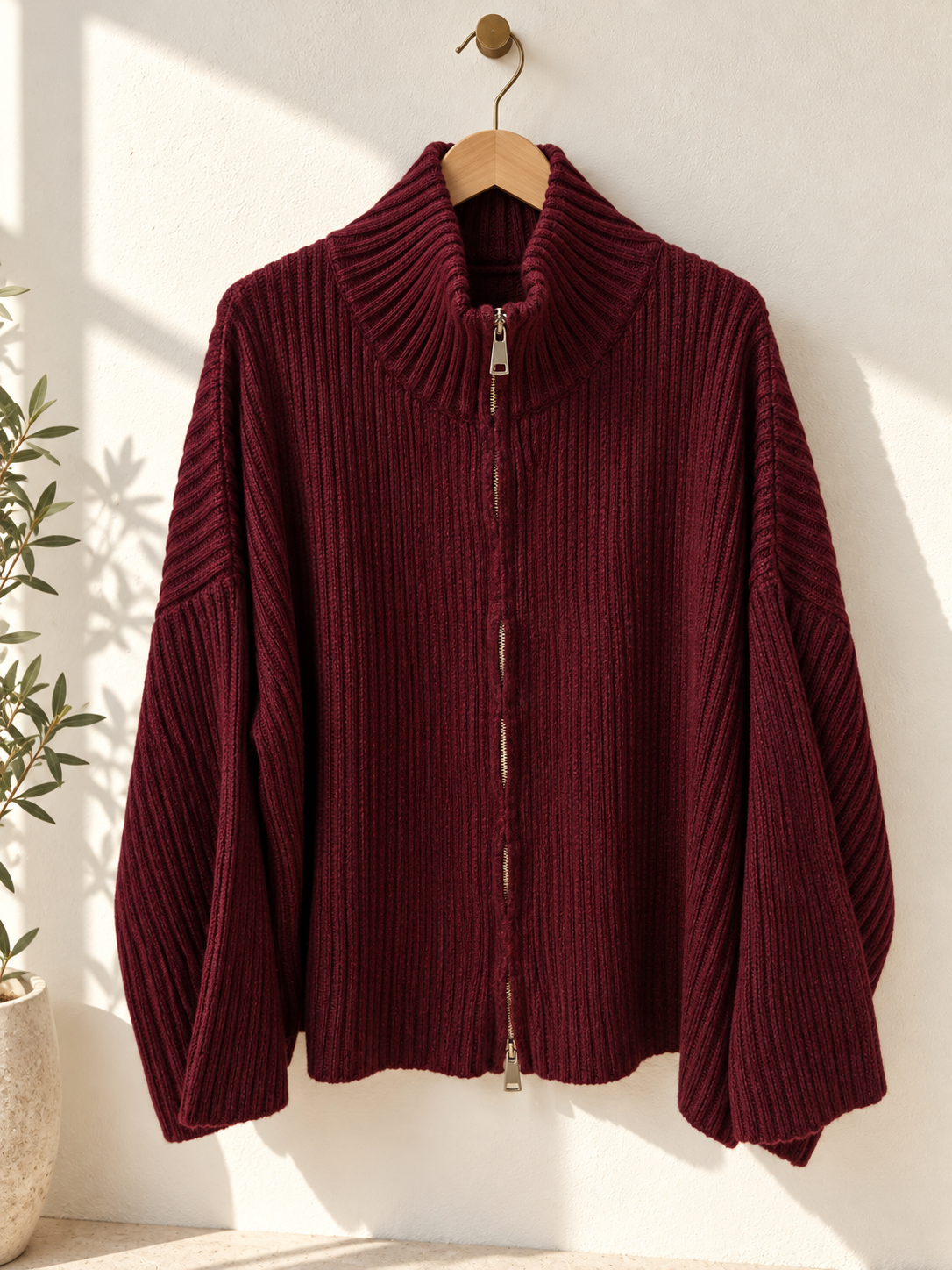 Uni Strickjacke mit Zwei-Wege-Zipper & breitem Rippkragen | SJ0103 | Made in Italy