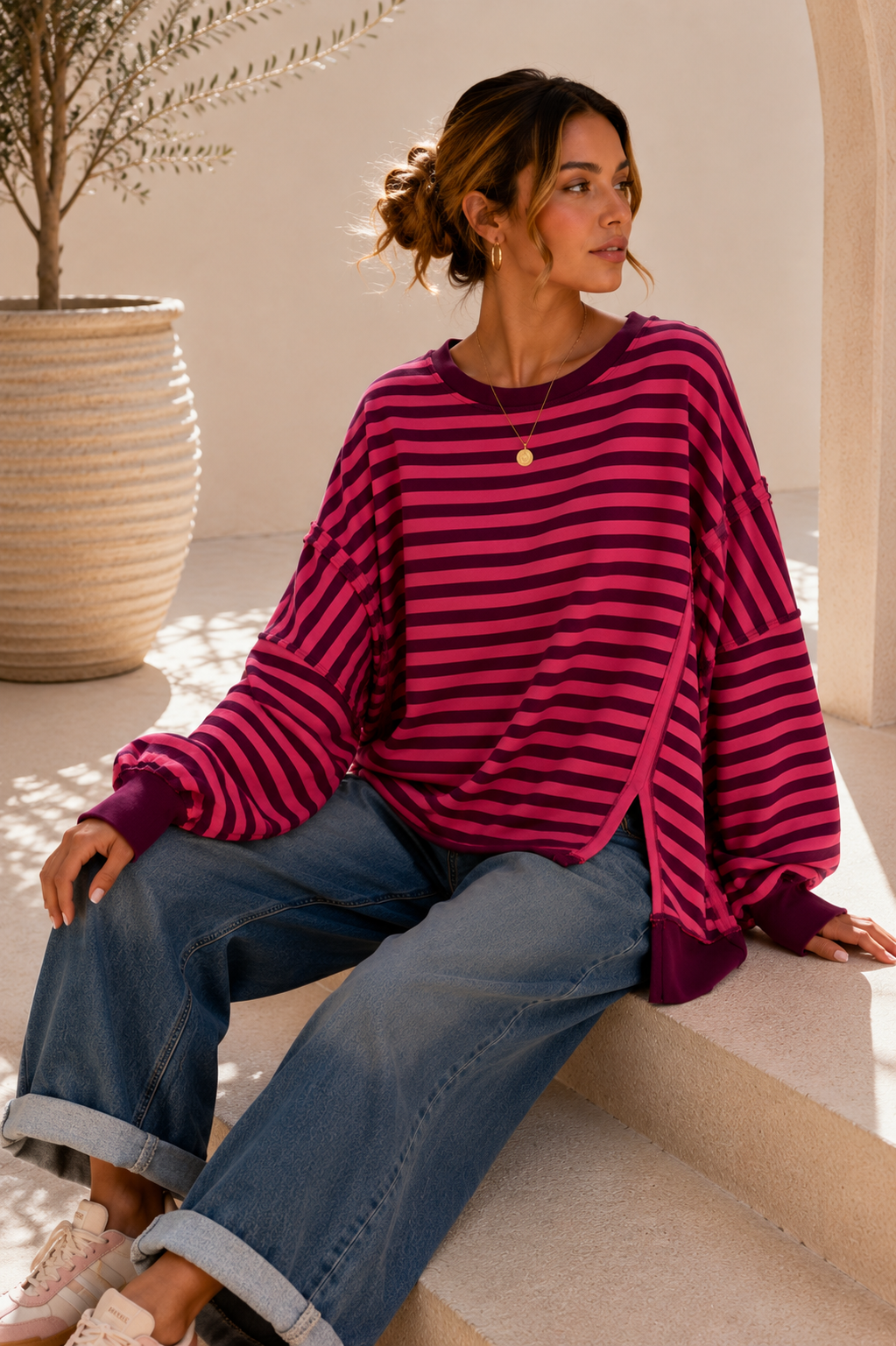 Sweater Charly mit Raw-Cut Details Stripes Made in Italy 34-44/46