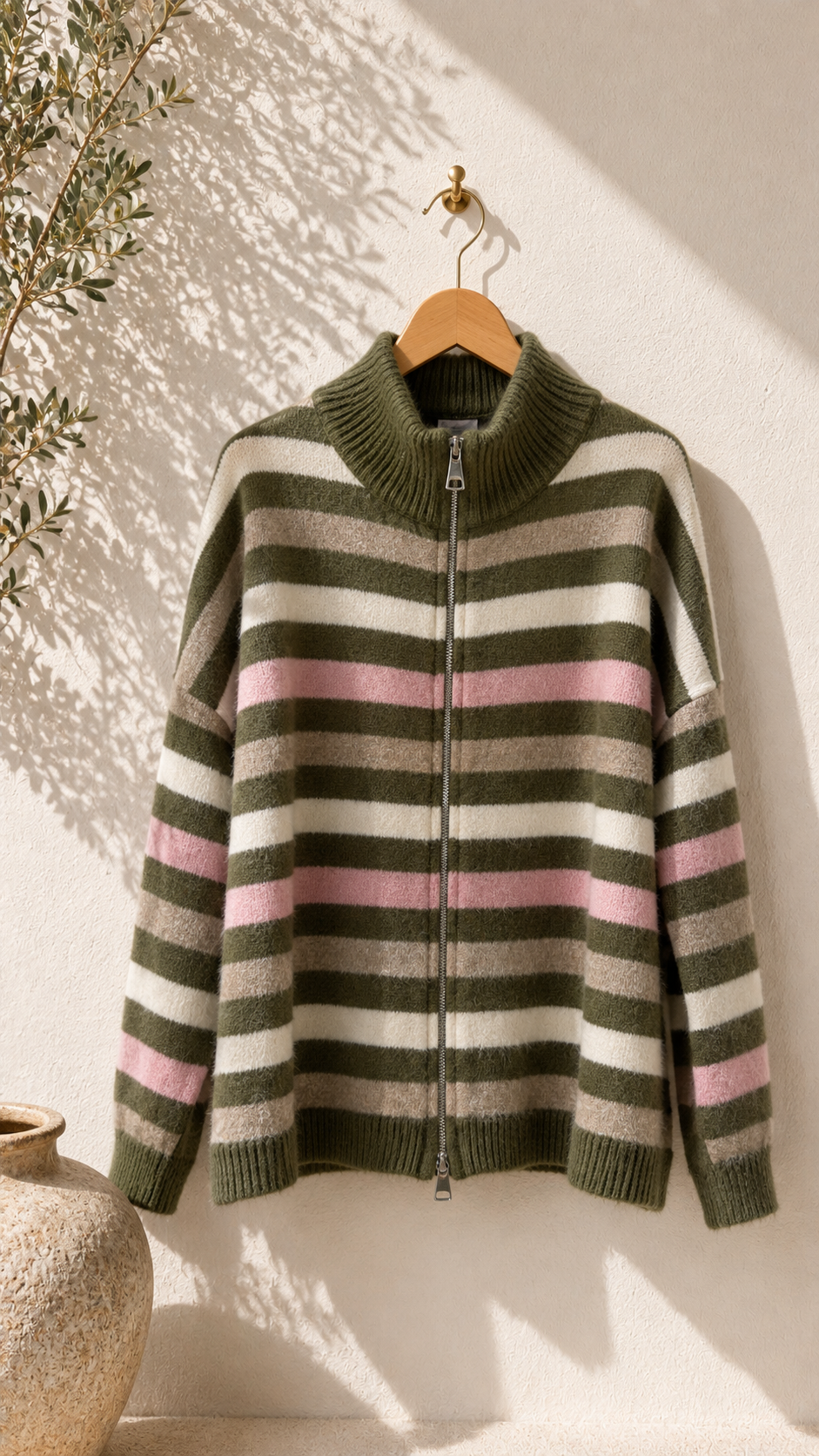 Strickjacke mit Streifen & Zwei-Wege-Reißverschluss Cardigan I NO.SJ0022 I Made in Italy 34-40/42