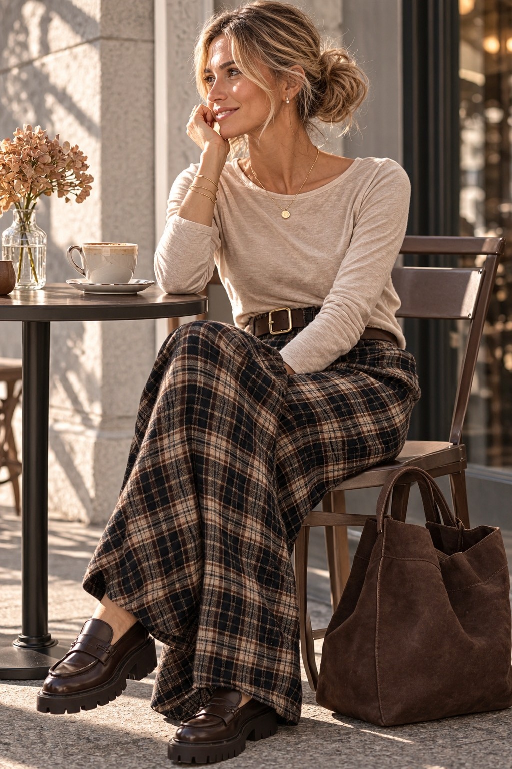 Flanell-Karohose mit Gürtel I H0143 I 34-42 I Made in Italy