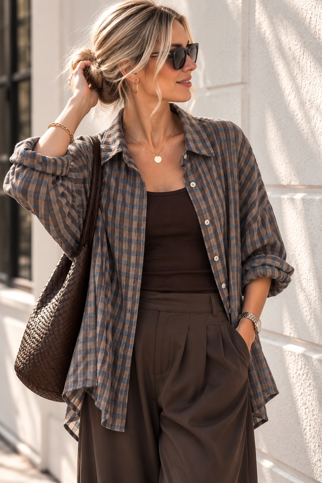 Oversize-Karo-Bluse BL0105 – Made in Italy Gr. 34-44