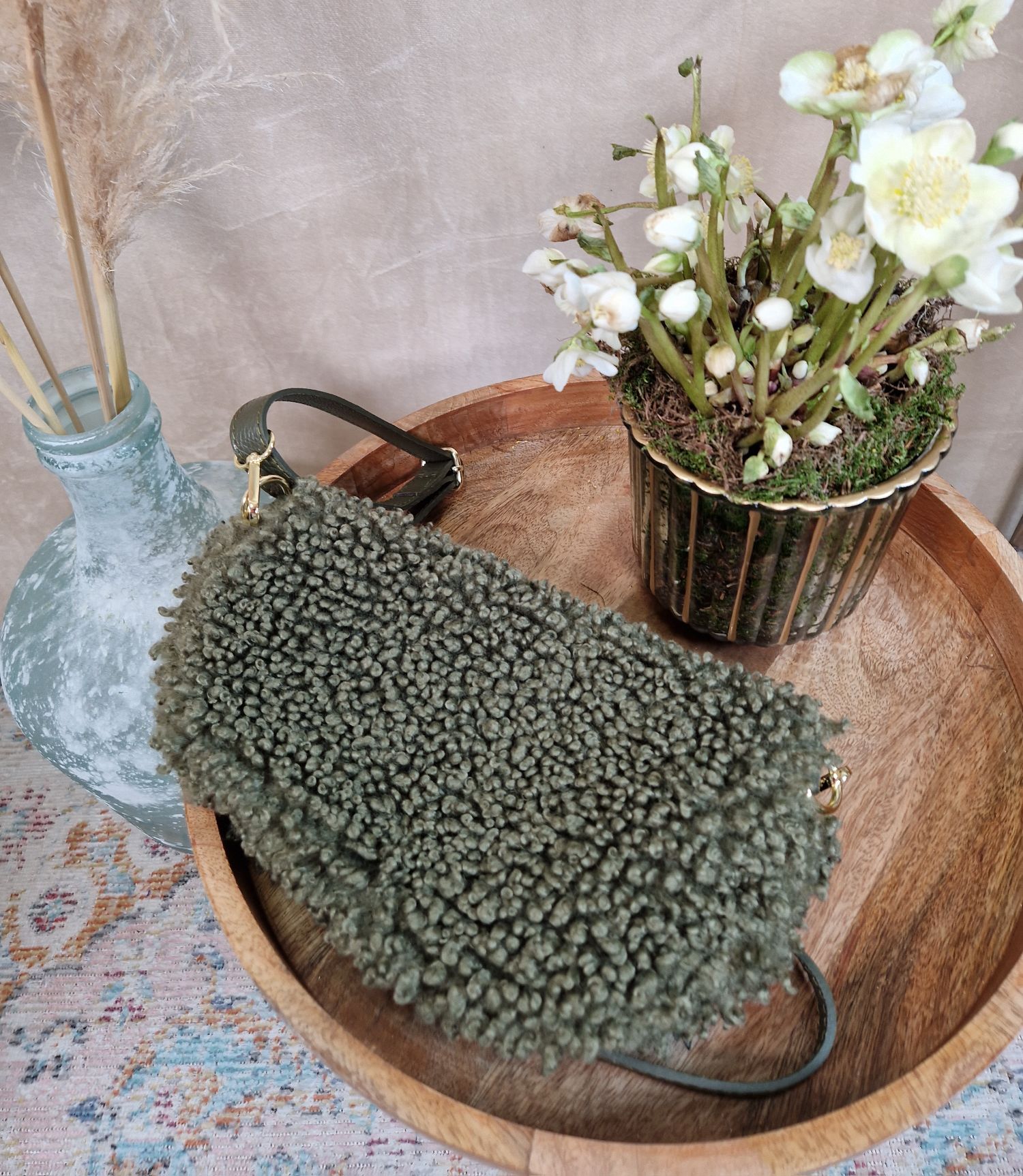 BAUCHTASCHE TEDDY M AURI KHAKI  Umhängetasche mit Leder Made in Italy   