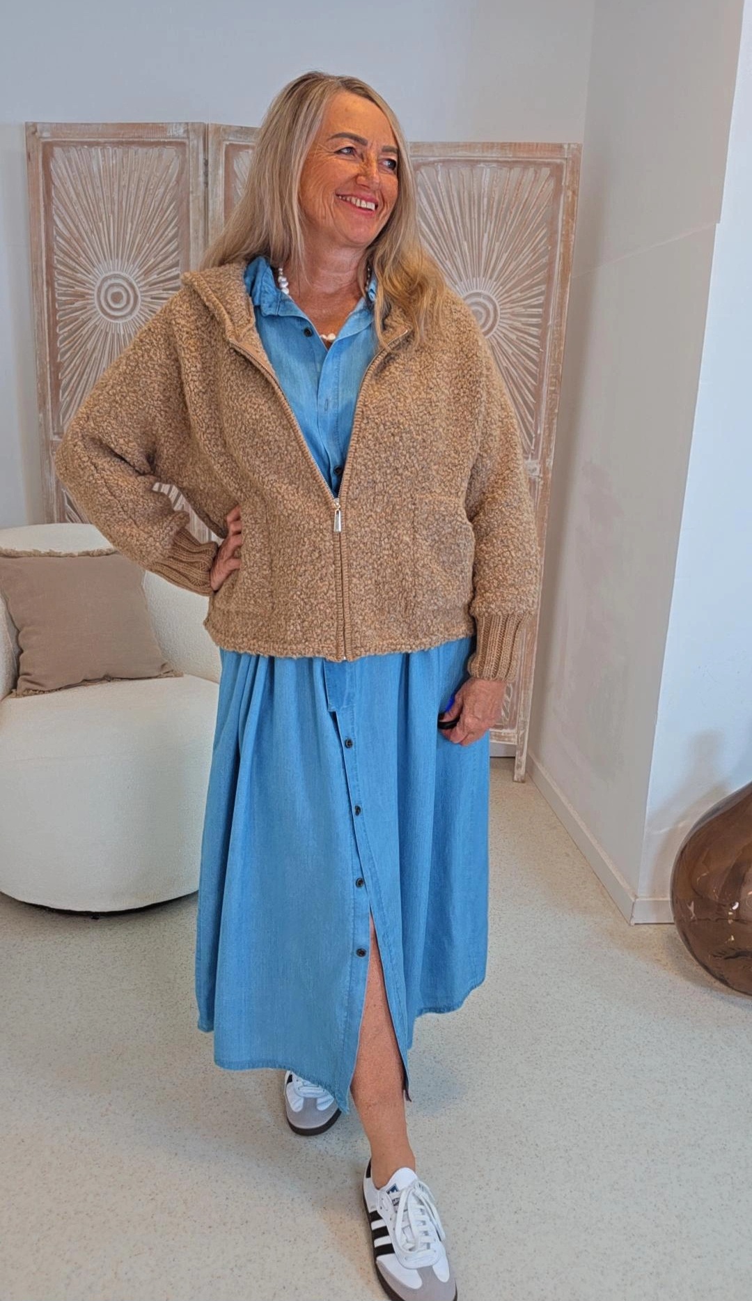 BOUCLÉJACKE NADJA mit Kapuze, Reißverschluss & Alpaka 34-42/44 Made in Italy