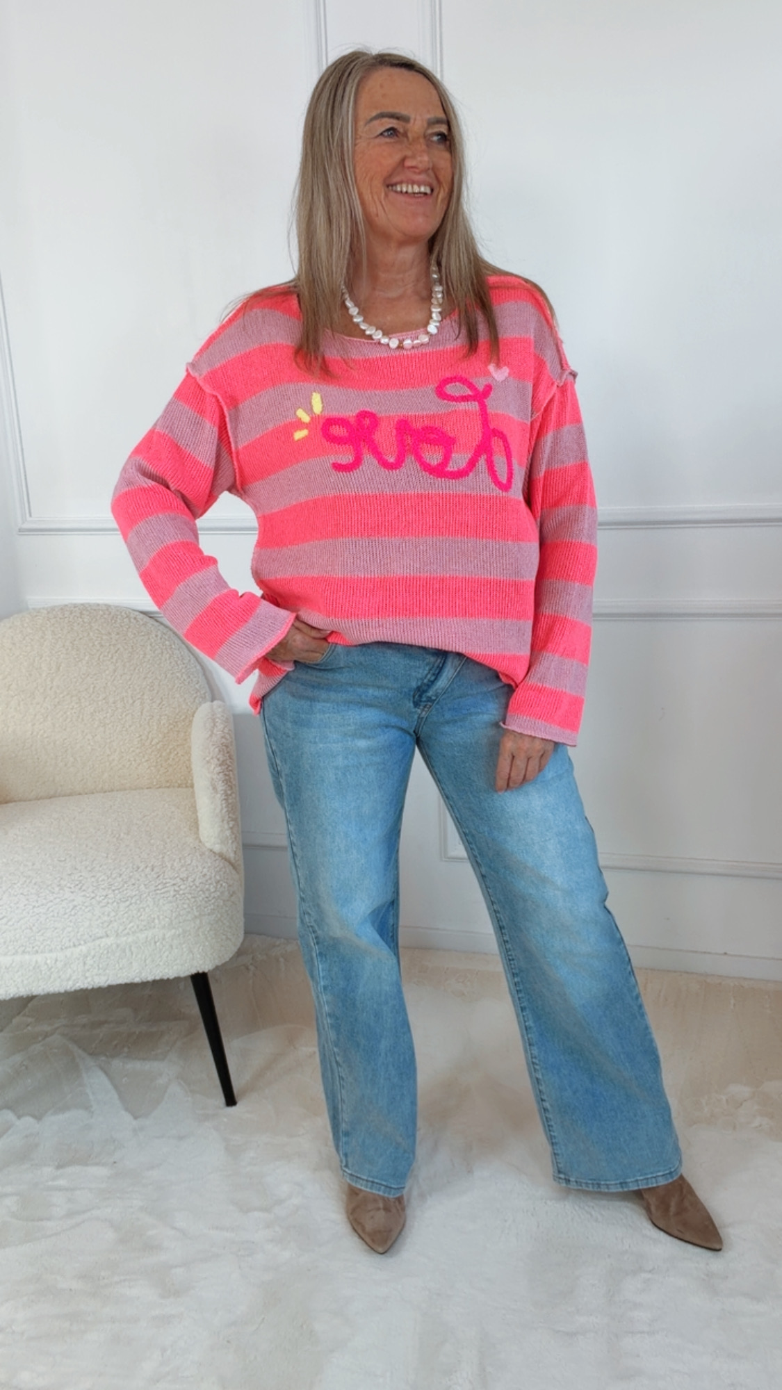 STRICKPULLOVER FABEL LOVE/STRIPES Made in Italy 34 - 42