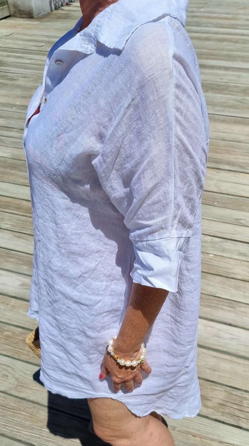LINEN TUNIKA AREZZO LONG WEISS Leinen Bluse Kleid Made in Italy 34-42 Longbluse LINEN TUNIKA AREZZO LONG WEISS Leinen Bluse Kleid Made in Italy 34-42 Longbluse
