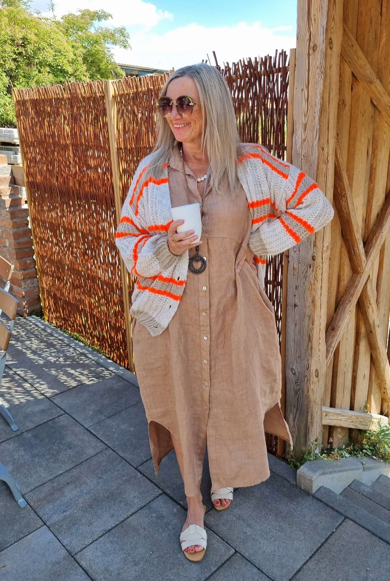 SHORT KNIT CARDIGAN MYKONOS STRIPES BUTTONS BEIGE TAUPE ORANGE kurze Strick Jacke Made in Italy Streifen Knöpfe 34-42 SHORT KNIT CARDIGAN MYKONOS STRIPES BUTTONS BEIGE TAUPE ORANGE kurze Strick Jacke Made in Italy Streifen Knöpfe 34-42