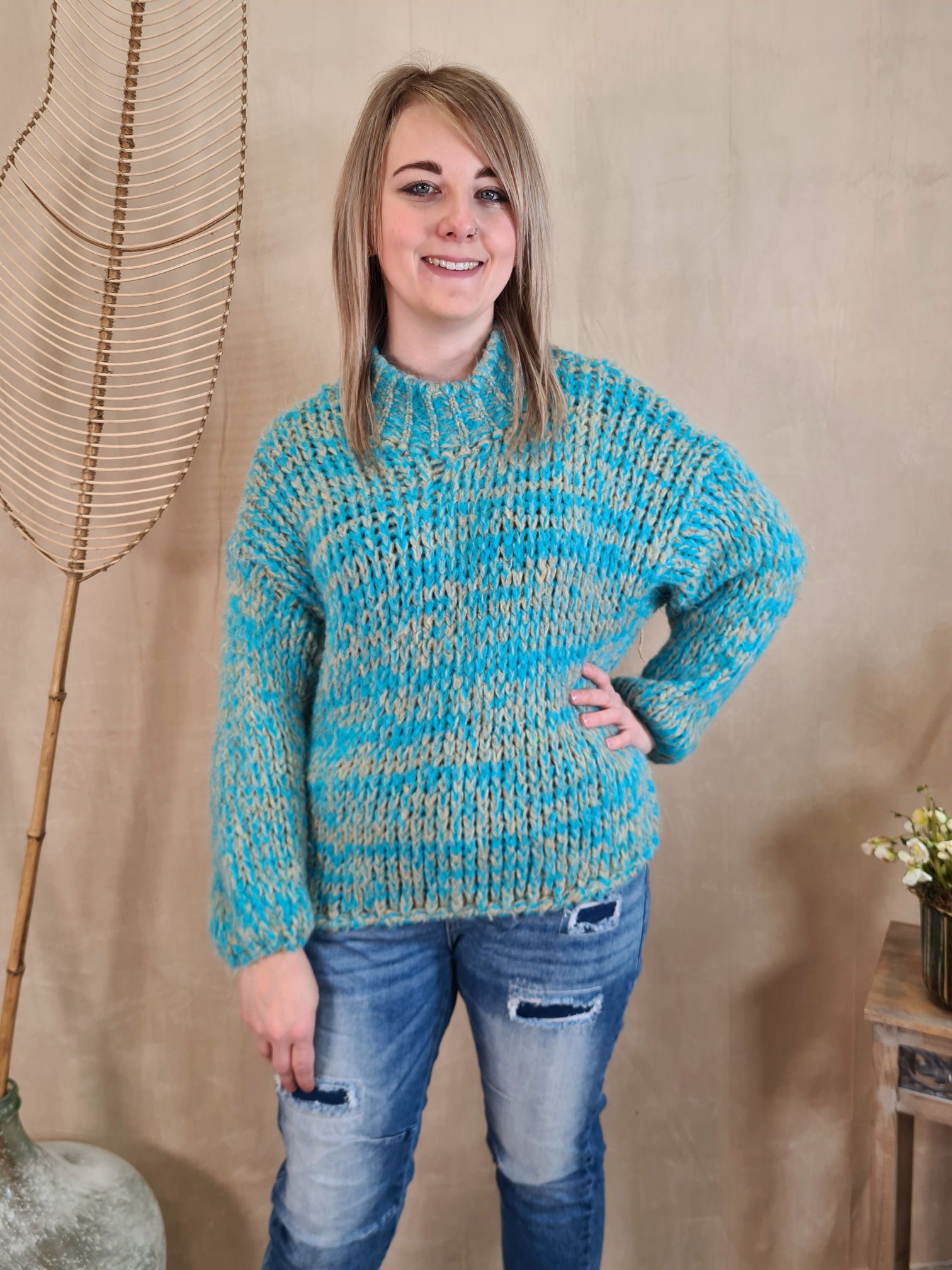 KNIT SWEATER MARLEEN BLAU 34-40 Made in Italy Strickpullover Pullover