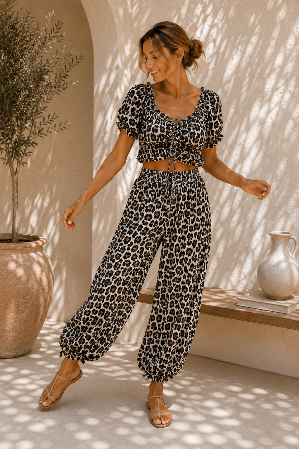 Bluse Cropped Musselin Savanna Leo Made in Italy 34-40/42