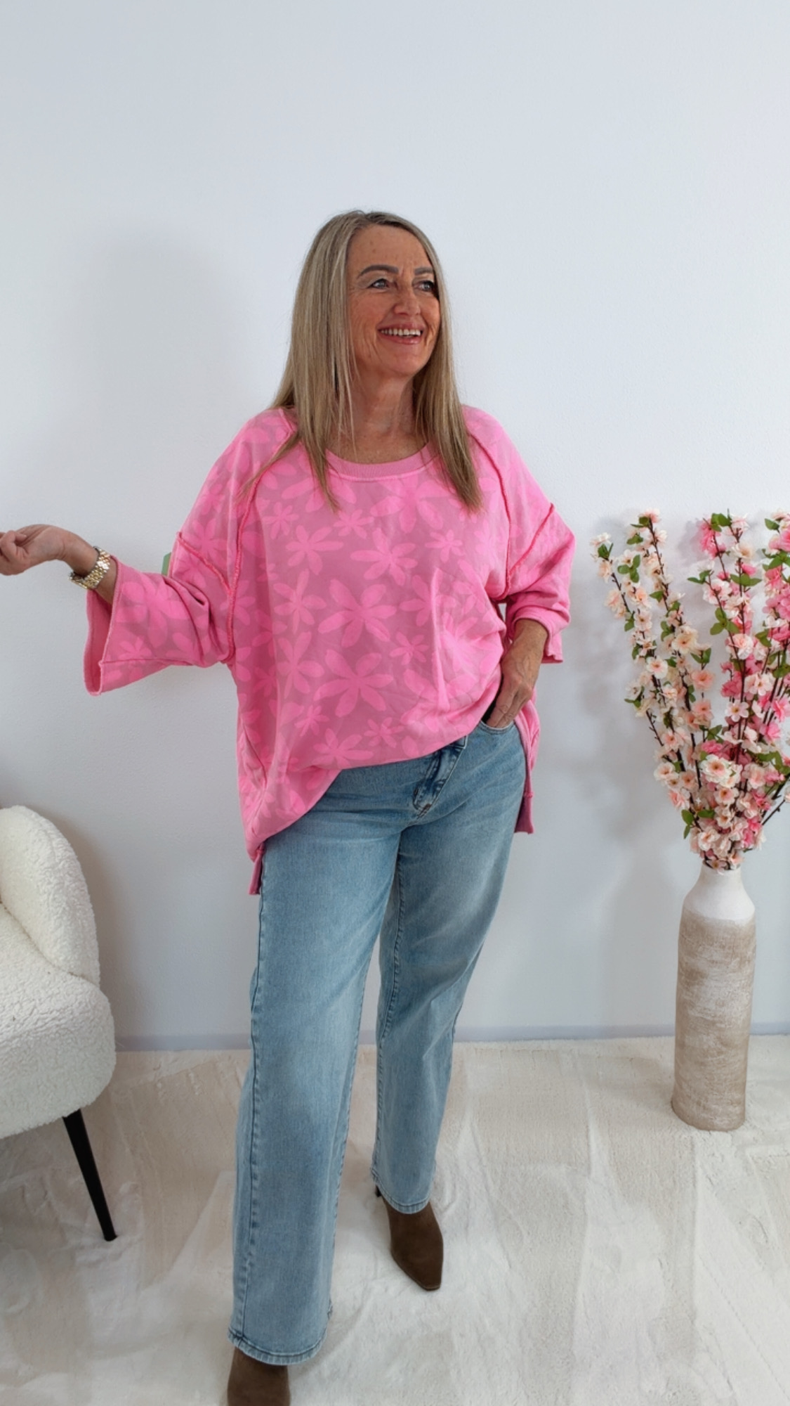 🌸 Oversize-Sweater „Bloomy Breeze“ Made in Italy versch. Farben Gr. 34-44/46