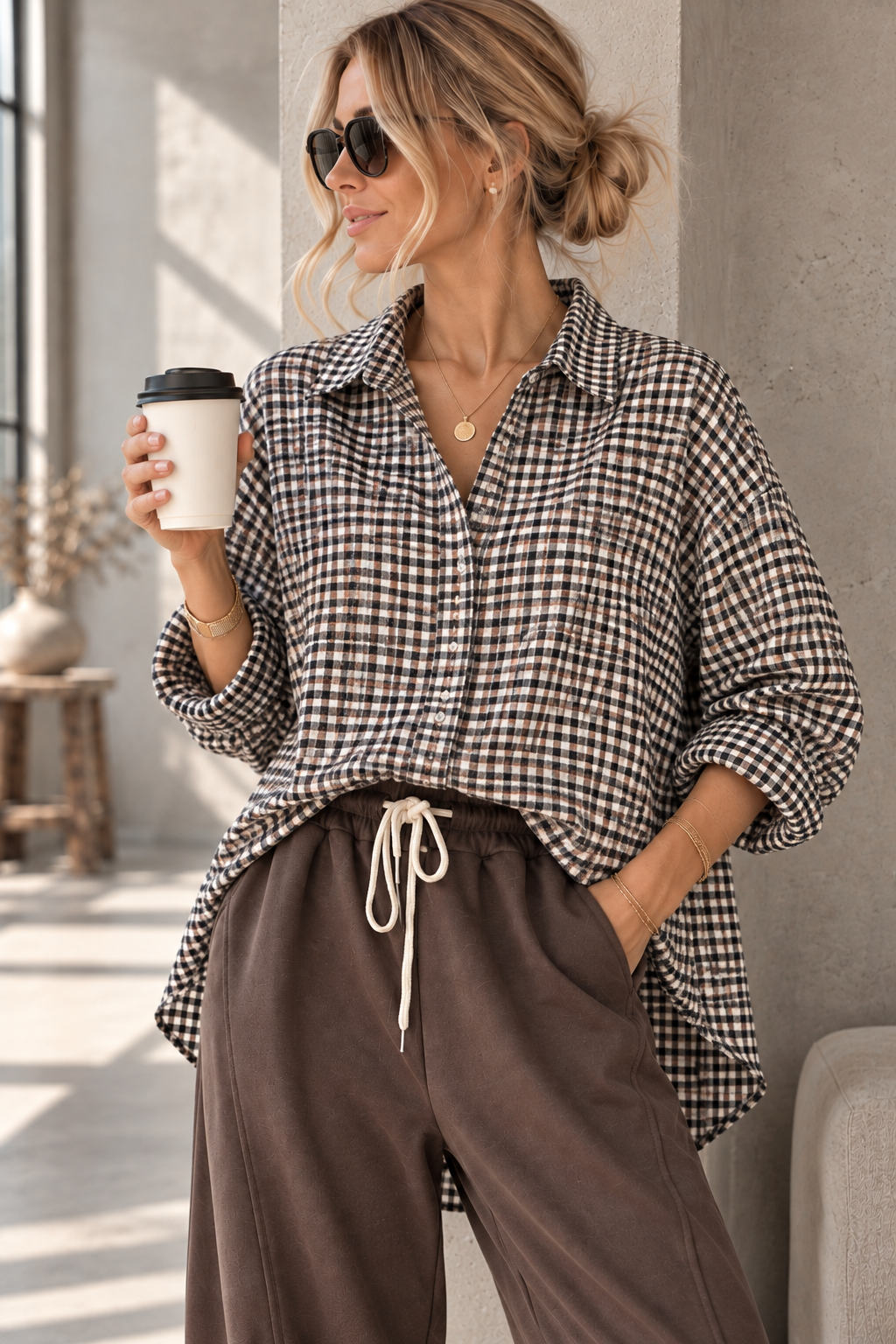 Karo-Bluse – lässiger Oversize-Look I BL0134 I 34-42 I Made in Italy