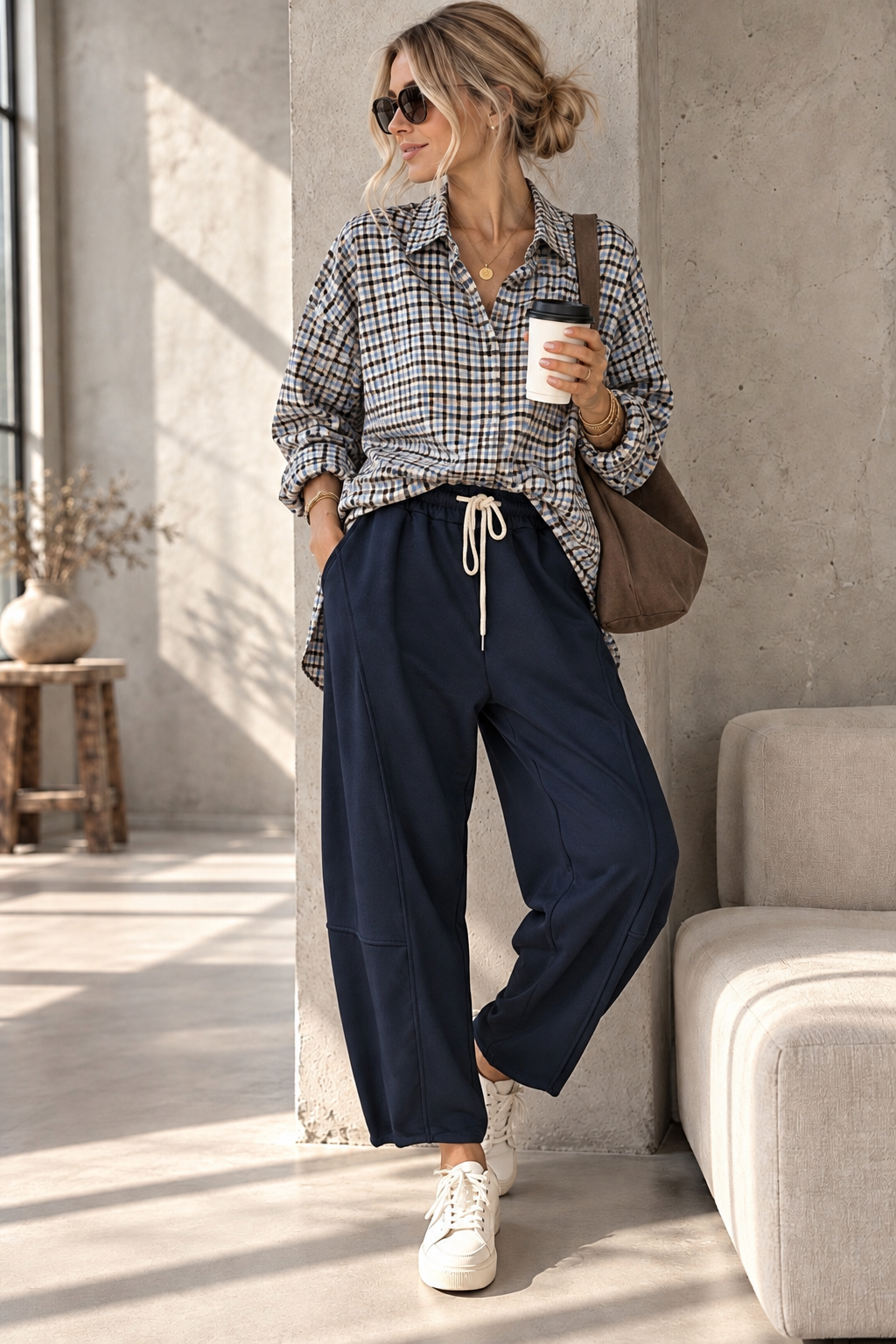 Karo-Bluse – lässiger Oversize-Look I BL0134 I 34-42 I Made in Italy