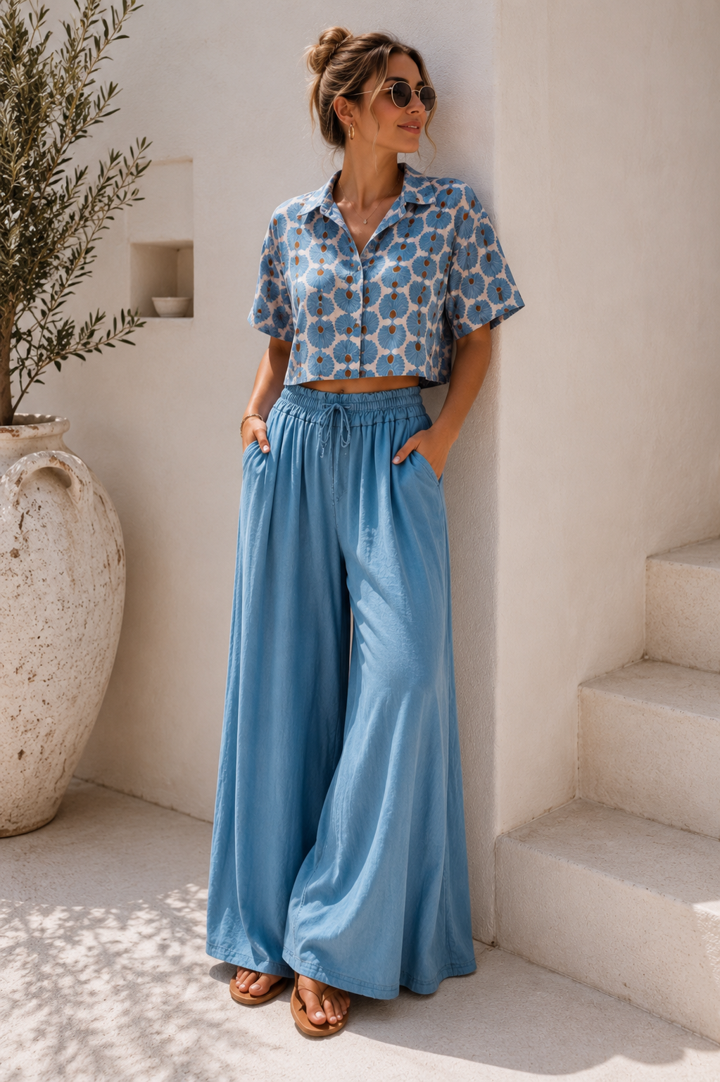 DENIM LOOK MARLENE PALAZZO HOSE PINA LYOCELL 34-42 Made in Italy  Jeans