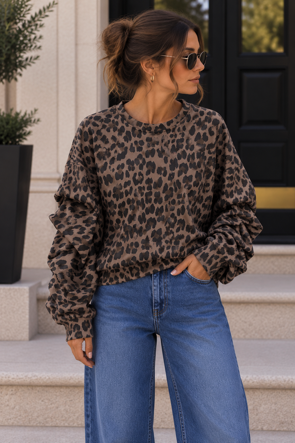 Sweater Butterstoff Leo mit Crinkle Ärmel I SW0073 I Made in Italy 34-42