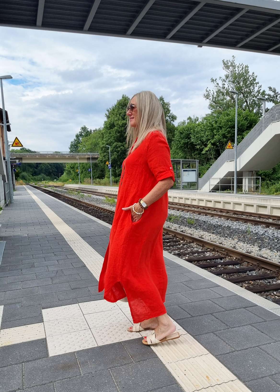 LINEN DESS WILMA KORALLE 34-42 Made in Italy Leinen Kleid Long Bluse Mantel LINEN DESS WILMA KORALLE 34-42 Made in Italy Leinen Kleid Long Bluse Mantel