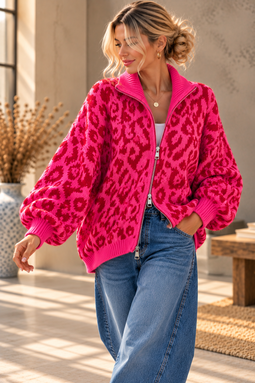 Cardigan-Leo mit Zwei-Wege-Reißverschluss I SJ0071 I Made in Italy 34-42/44 Strickjacke