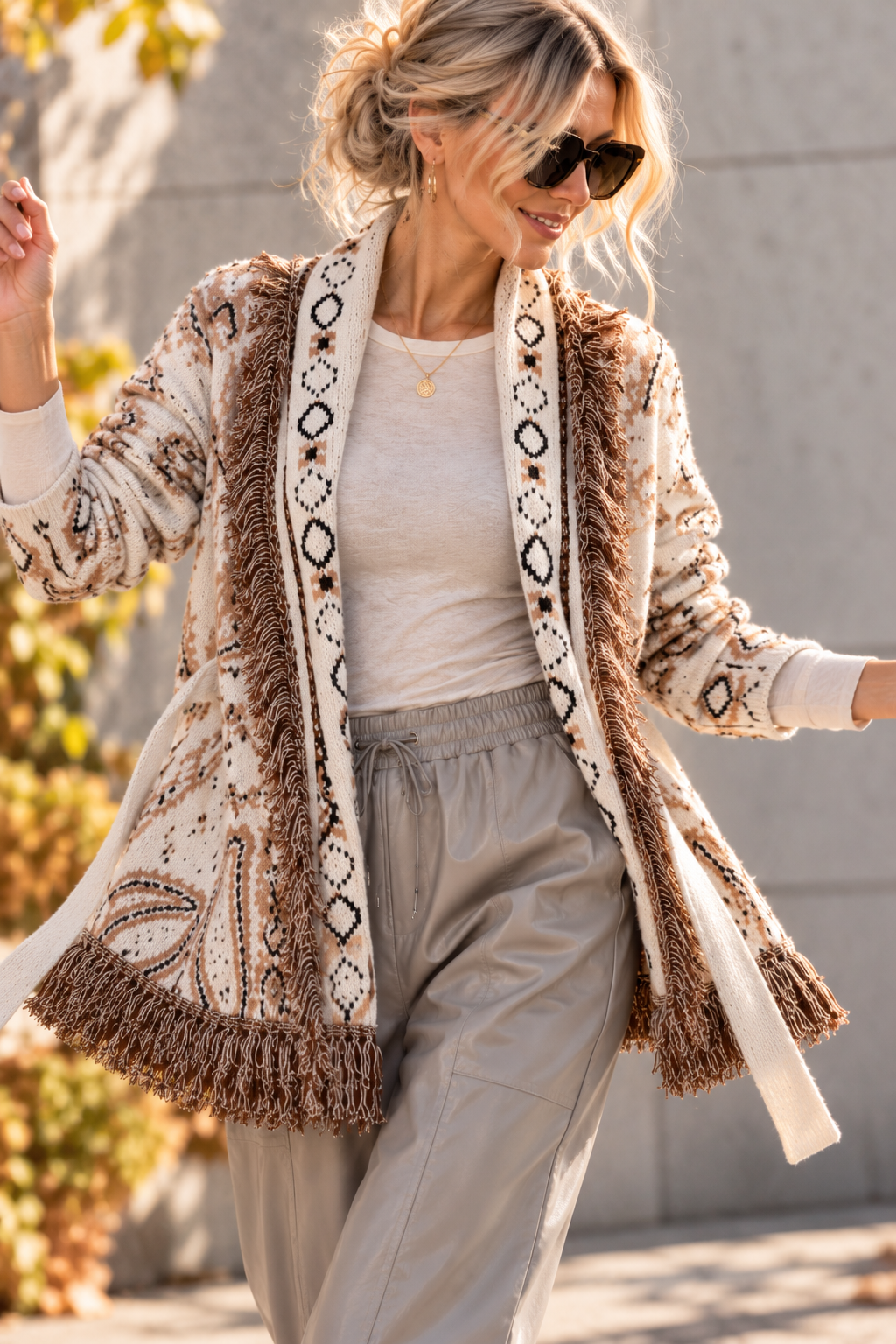 Cardigan mit Fransen & Gürtel Paisley-Muster SJ0179 I Made in Italy 34-42