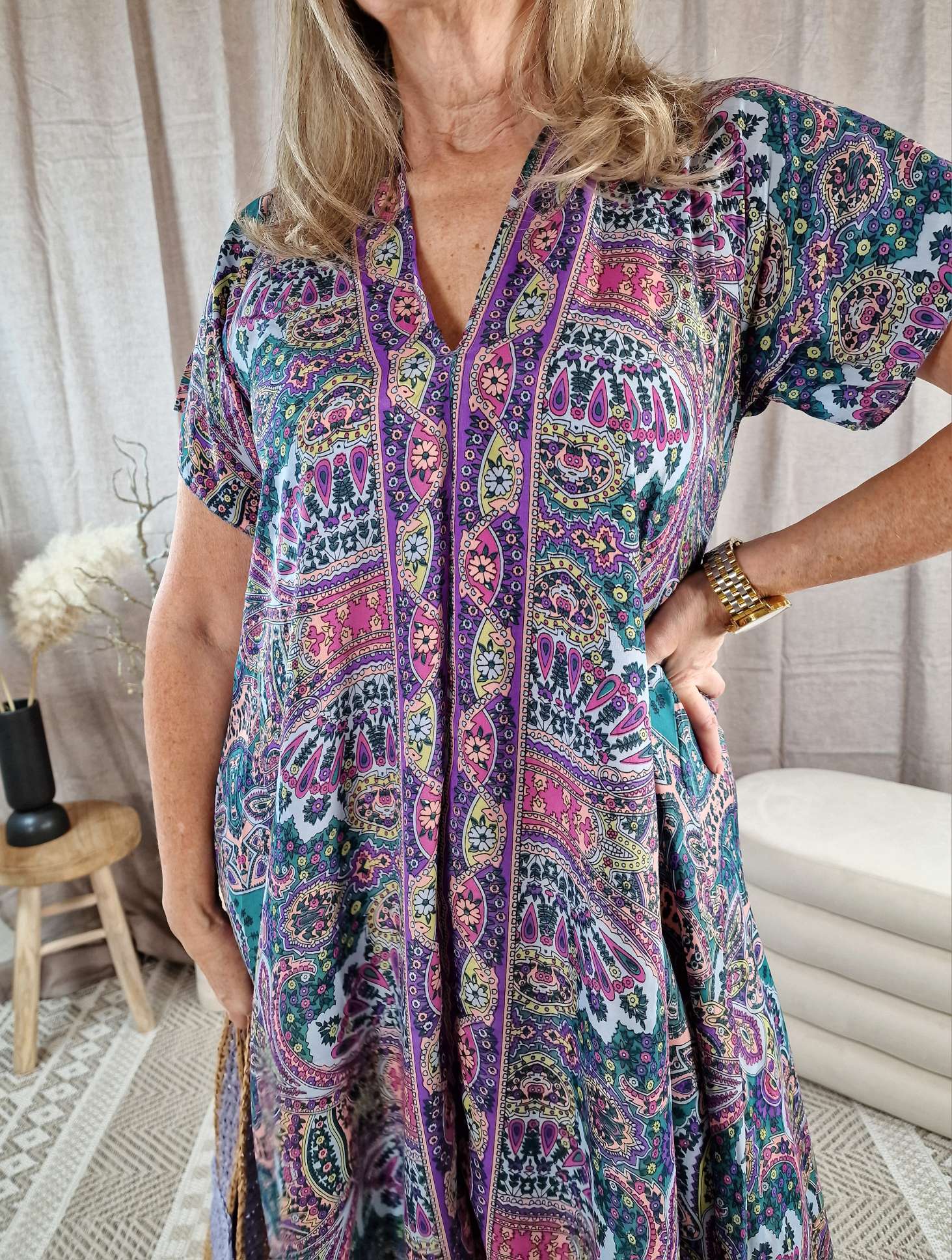 SILK DRESS MALEDIVE LONG PEGGY FLIEDER  Boho Boheimian Kunstseide Kleid Maxi Beach Sommer  34-42 