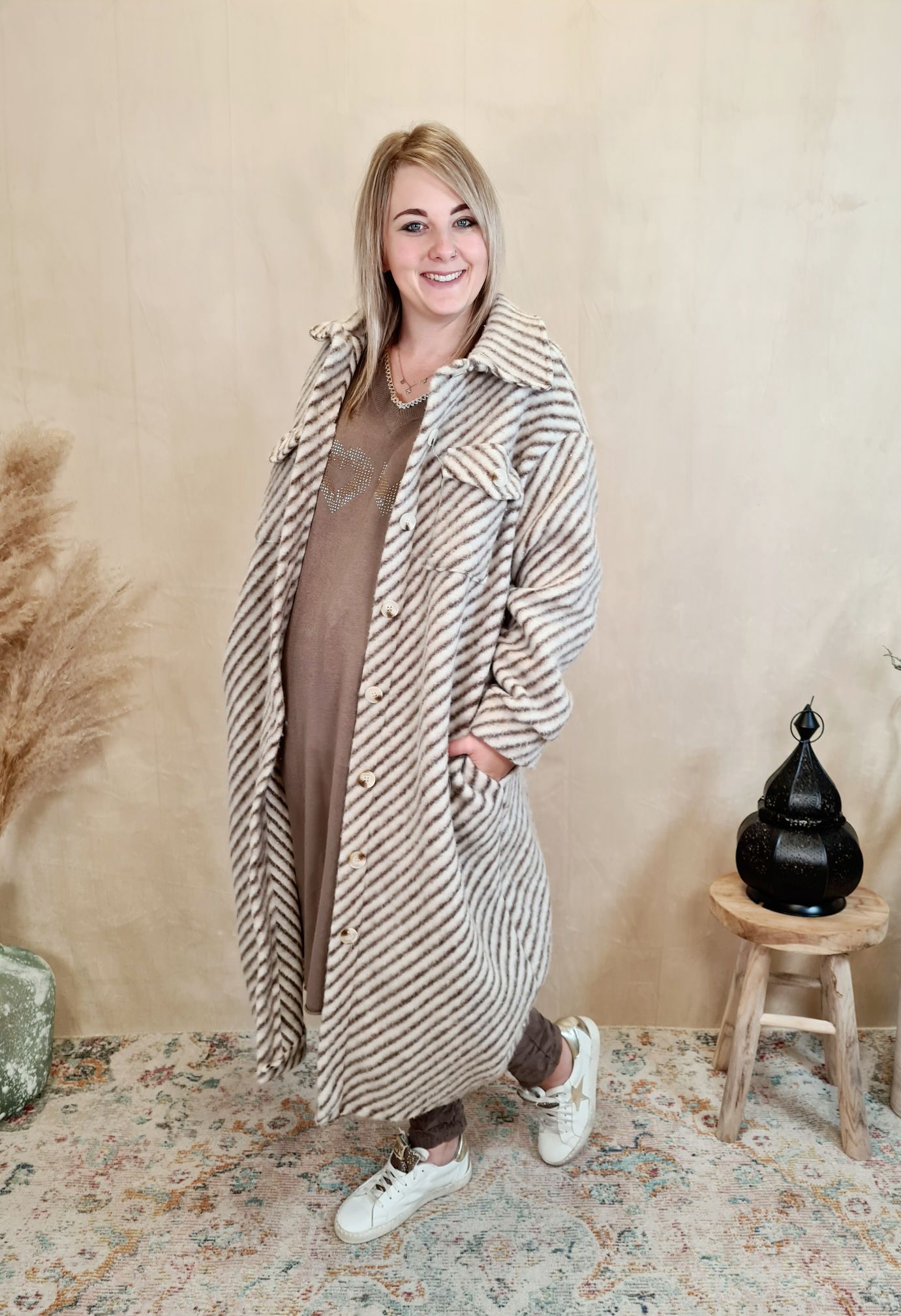 WOLL MANTEL PIA STRIPES BRAUN 36-42 Made in Italy Winter Jacke Fleece Mantel COAT WOLL MANTEL PIA STRIPES BRAUN 36-42 Made in Italy Winter Jacke Fleece Mantel COAT