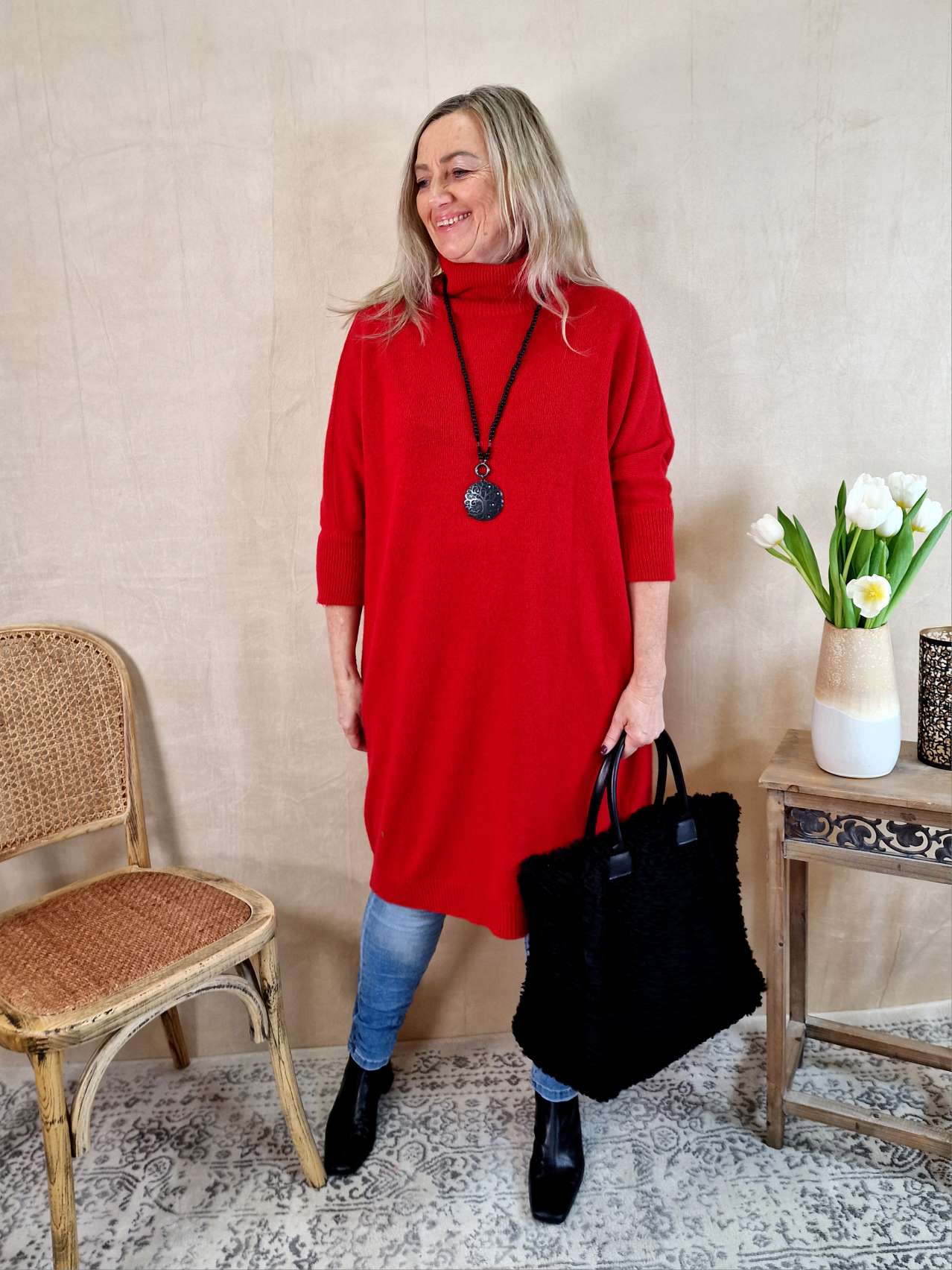 CASHMERE DRESS STELLA ROT 34-42 Made in Italy Strick Kleid Long Pullover CASHMERE DRESS STELLA ROT 34-42 Made in Italy Strick Kleid Long Pullover