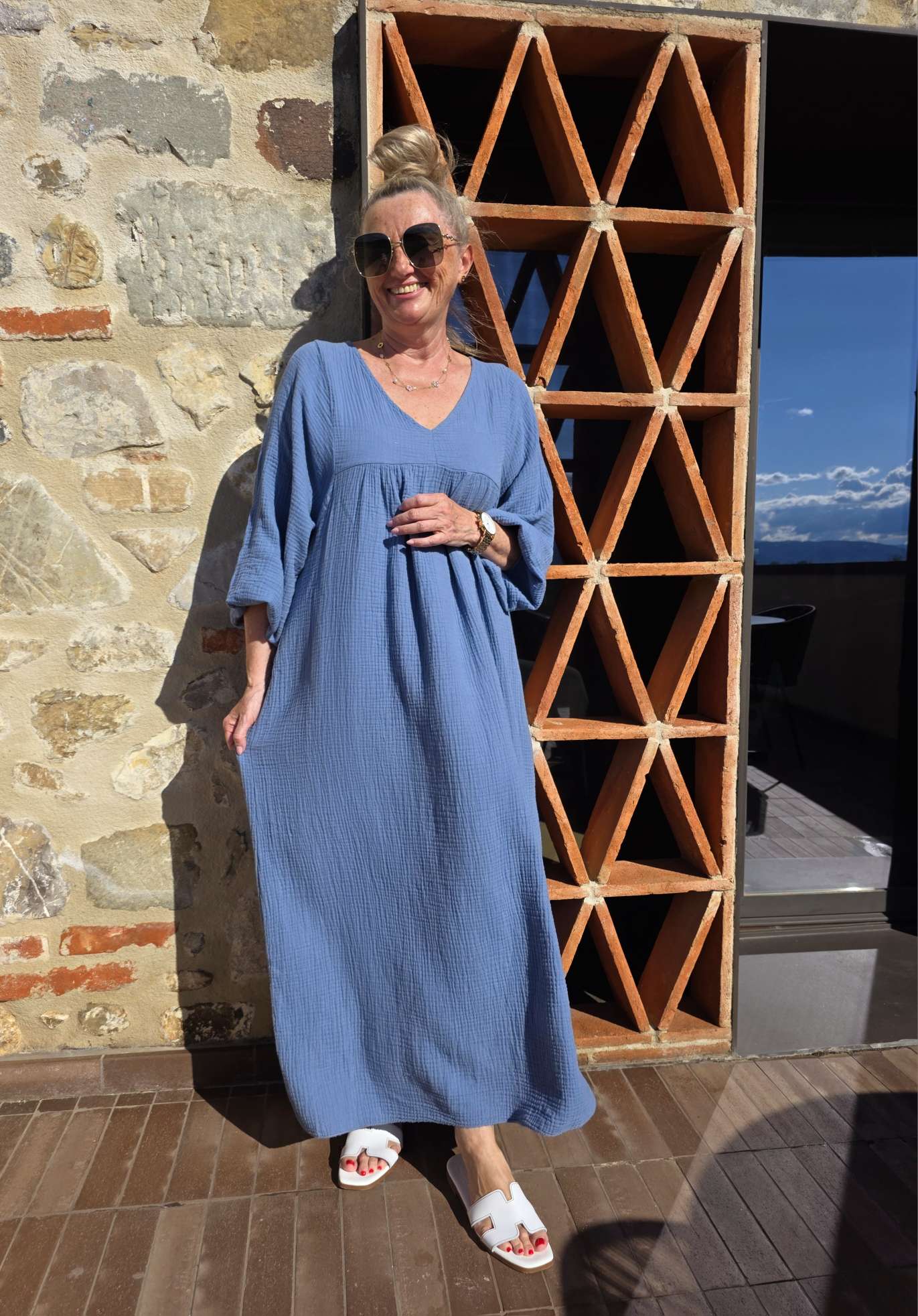 MUSSELIN MAXI DRESS PAROS NEW Made in Italy 34-46/48  Oversize Kleid