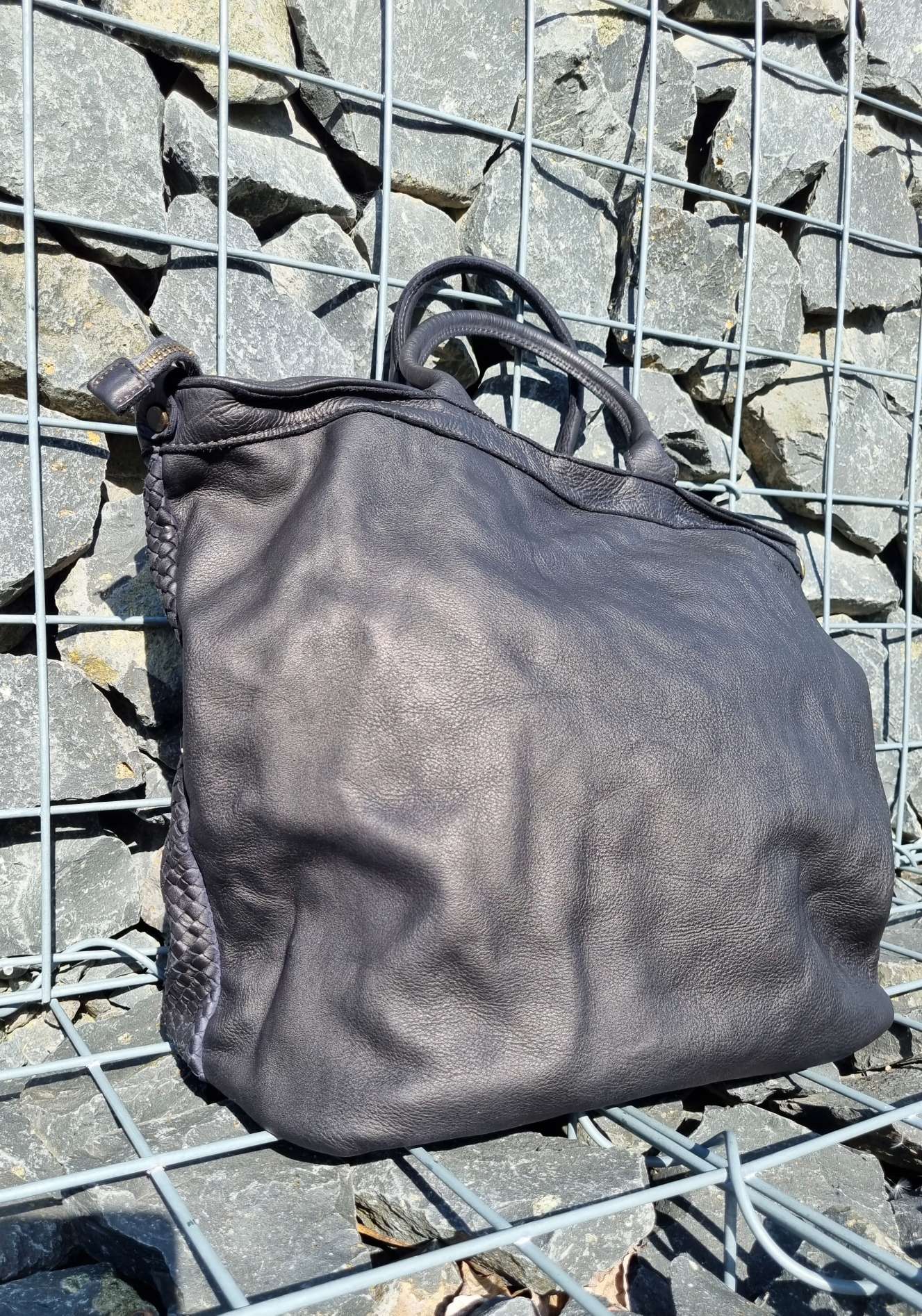 BIG LEDER SHOPPER BELISA SCHWARZ FEIN gewaschenes Leder Tasche geflochten Made in Italy Ledertasche BIG LEDER SHOPPER BELISA SCHWARZ FEIN gewaschenes Leder Tasche geflochten Made in Italy Ledertasche