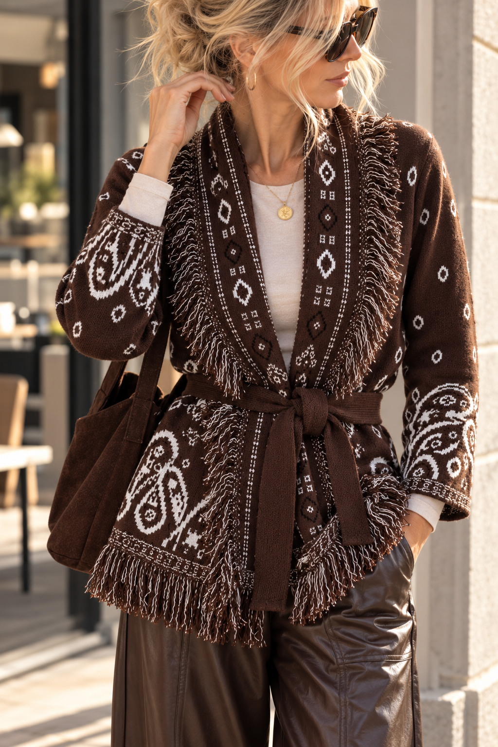 Cardigan mit Fransen & Gürtel Paisley-Muster SJ0179 I Made in Italy 34-42