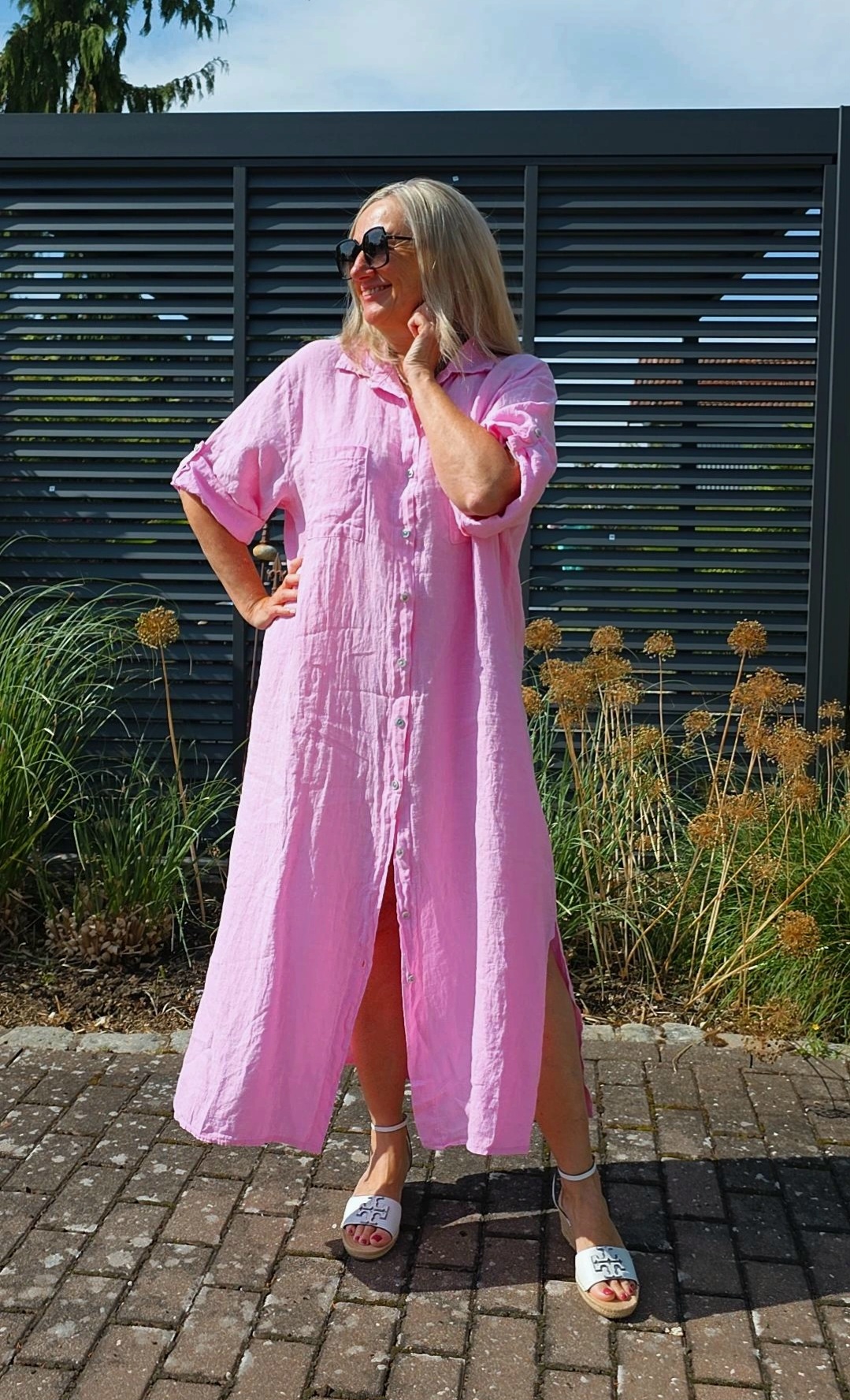 LINEN DRESS ESTELA Made in Italy 34 - 44/46 Leinen Blusen Kleid