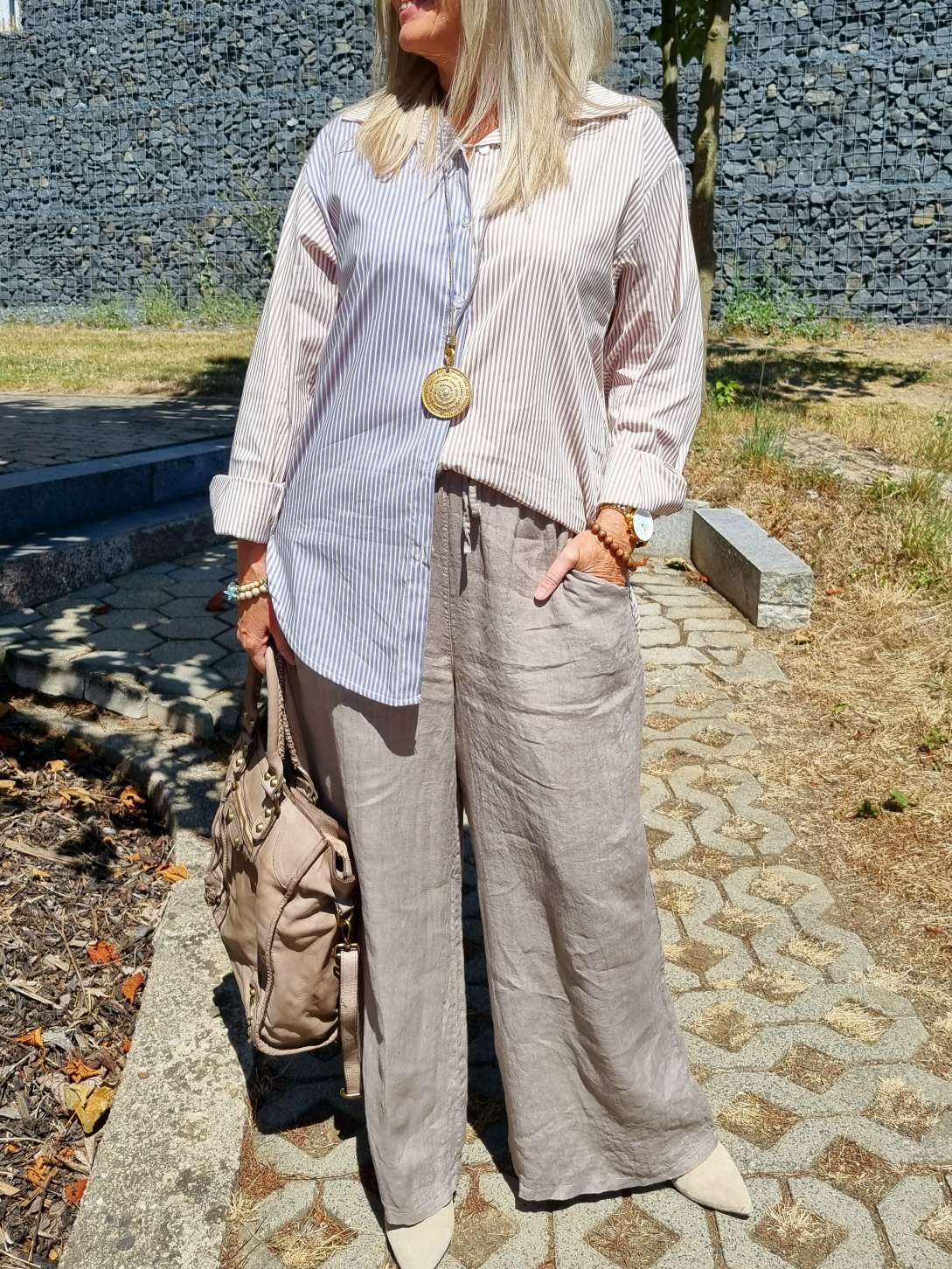 LINEN MARLENE PANT BRIGITTE TAUPE Pocket 34-42 Made in Italy weite Leinen Hose mit Taschen LINEN MARLENE PANT BRIGITTE TAUPE Pocket 34-42 Made in Italy weite Leinen Hose mit Taschen