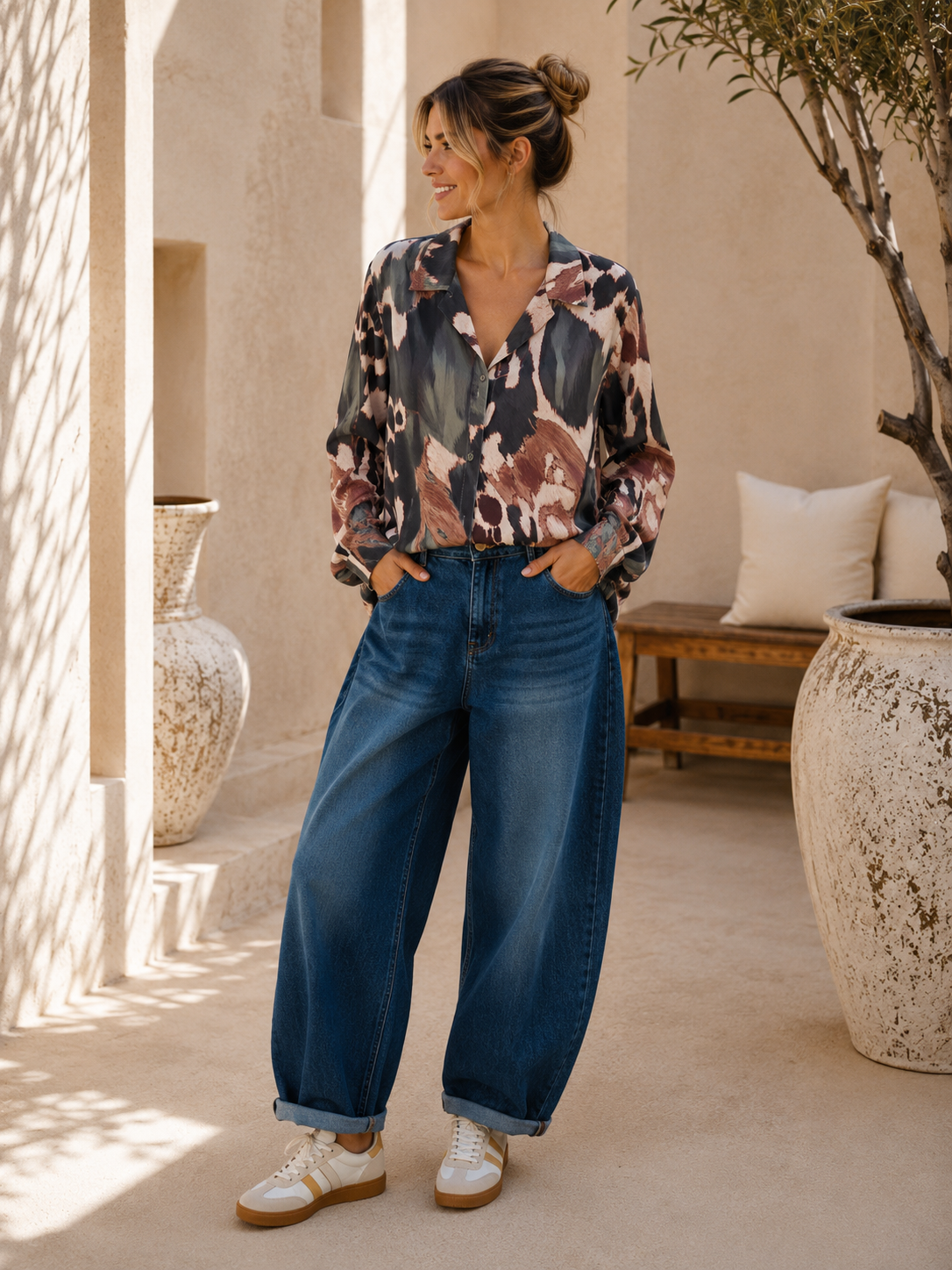 Kofferbluse Bluse Olivia – Edle Kofferbluse mit afro Muster –  Made in Italy Gr 34-42