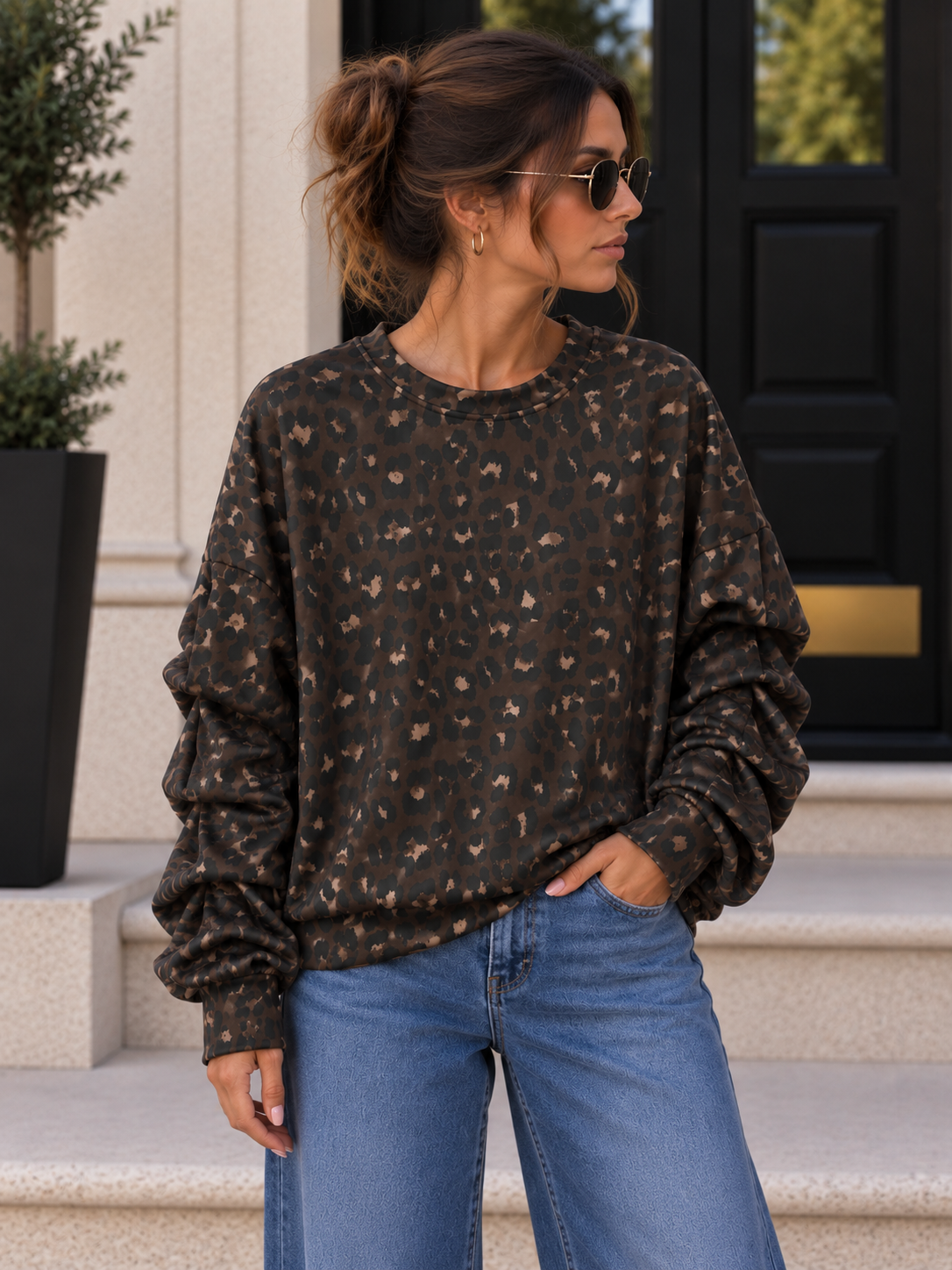 Sweater Butterstoff Leo mit Crinkle Ärmel I SW0073 I Made in Italy 34-42