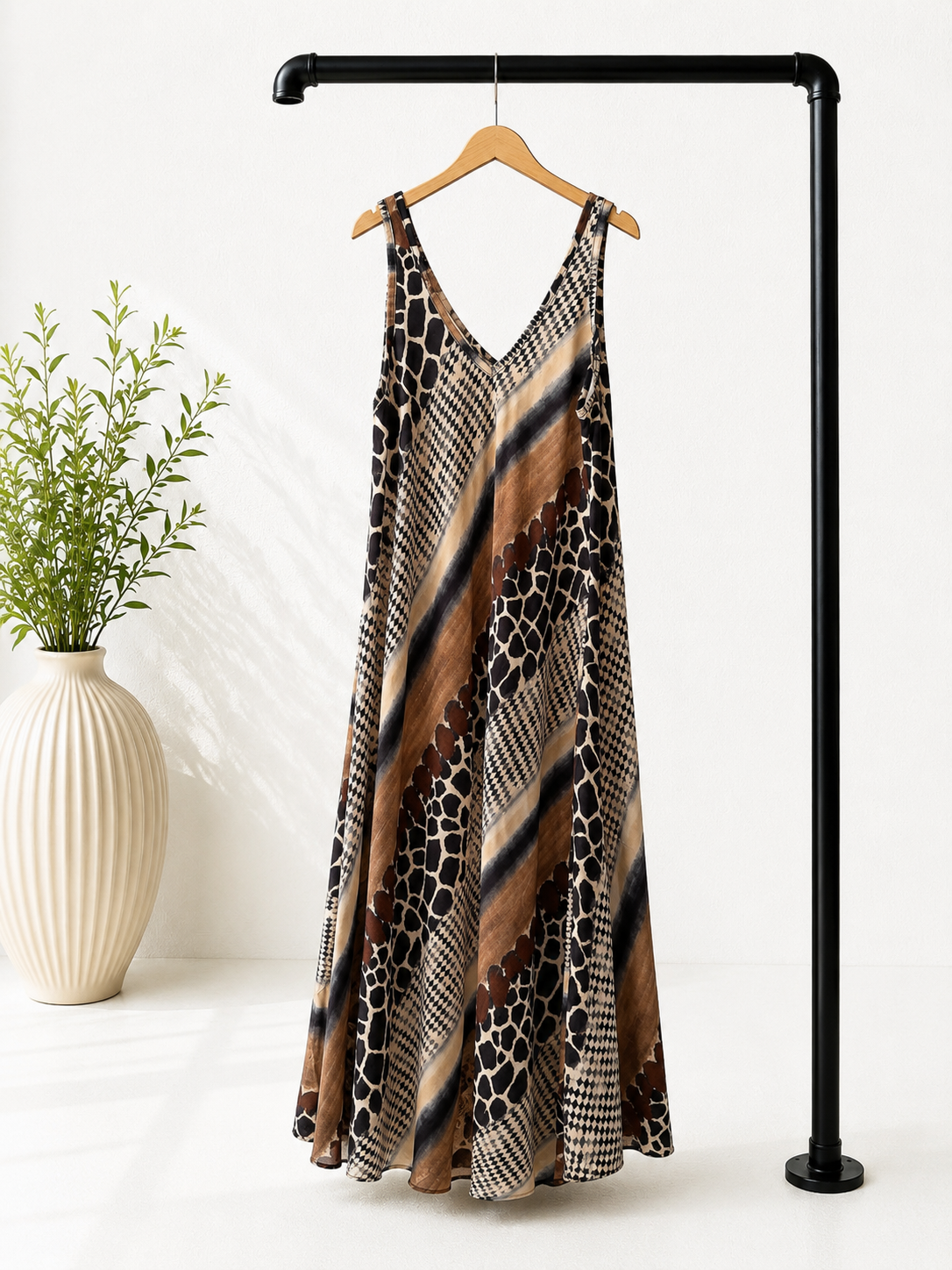 Kleid Karoo lang  – Made in Italy  Trendiges Afrika -Kleid mit Taschen | Passend bis Größe 42/44