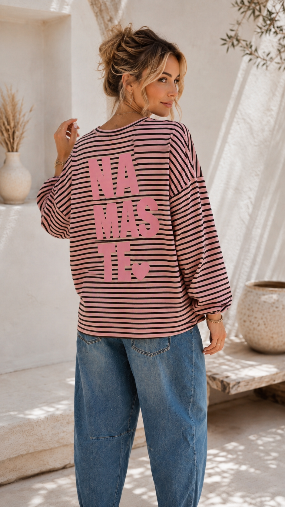 Sweatshirt – Sweater No. SW013 | Streifenlook | Oversize | Made in Italy | passend bis Gr. 42/44