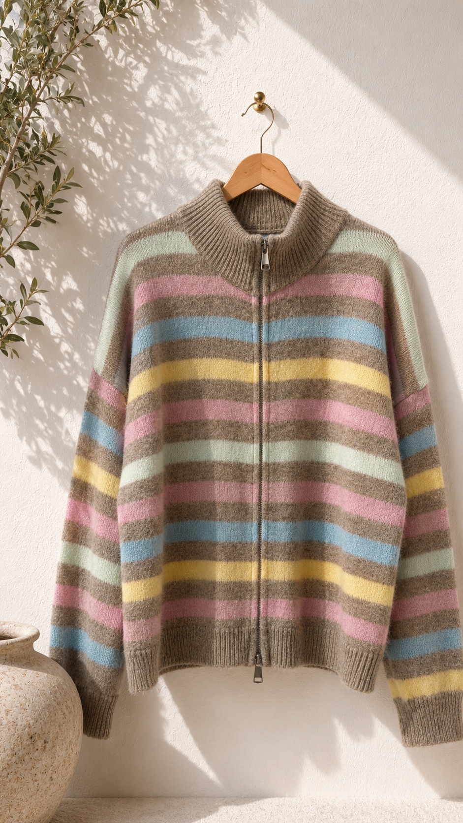 Strickjacke mit Streifen & Zwei-Wege-Reißverschluss Cardigan I NO.SJ0022 I Made in Italy 34-40/42