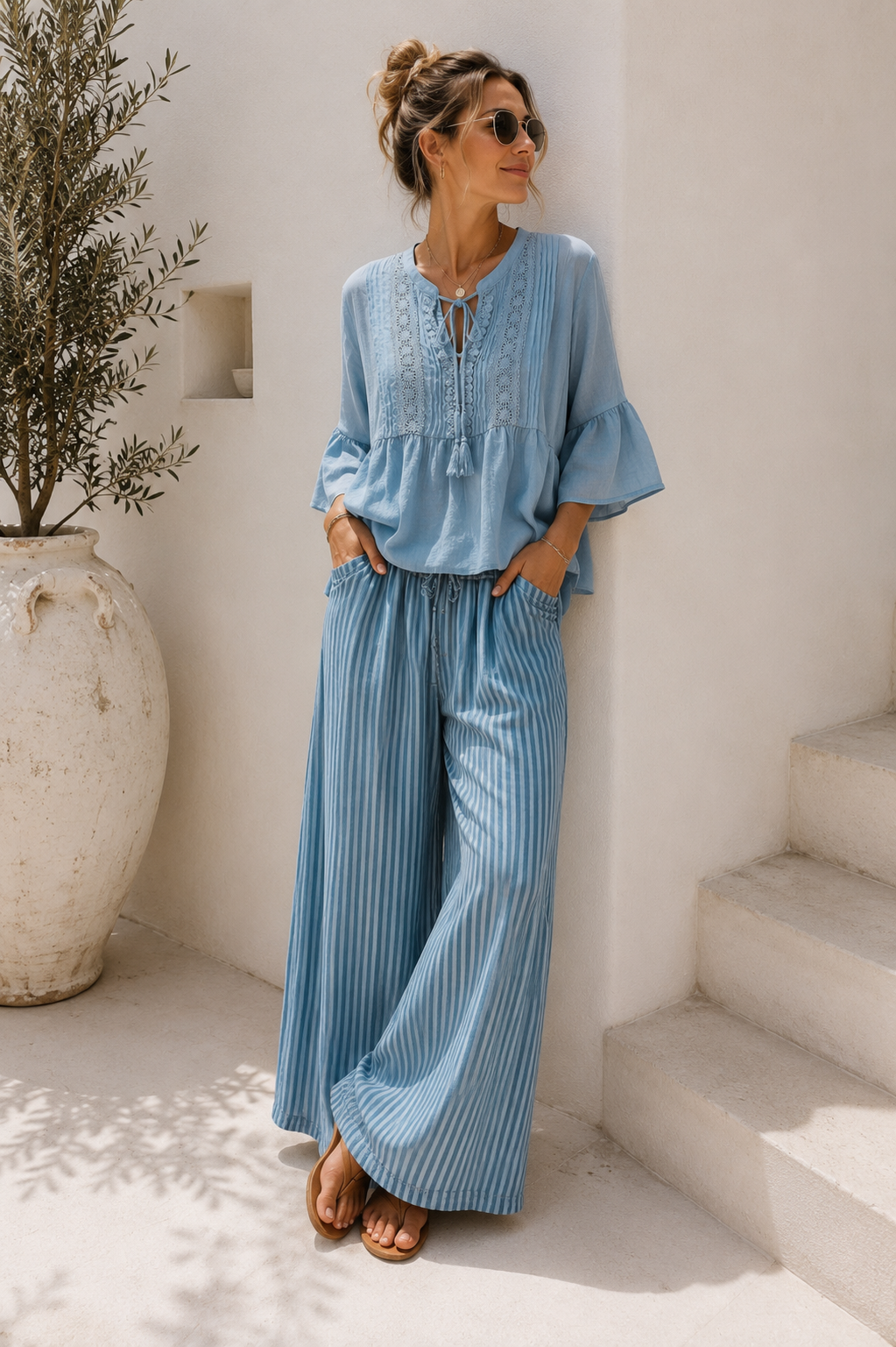 💙✨ Marlene Hose Elunaria Stripes Lyocell Made in Italy