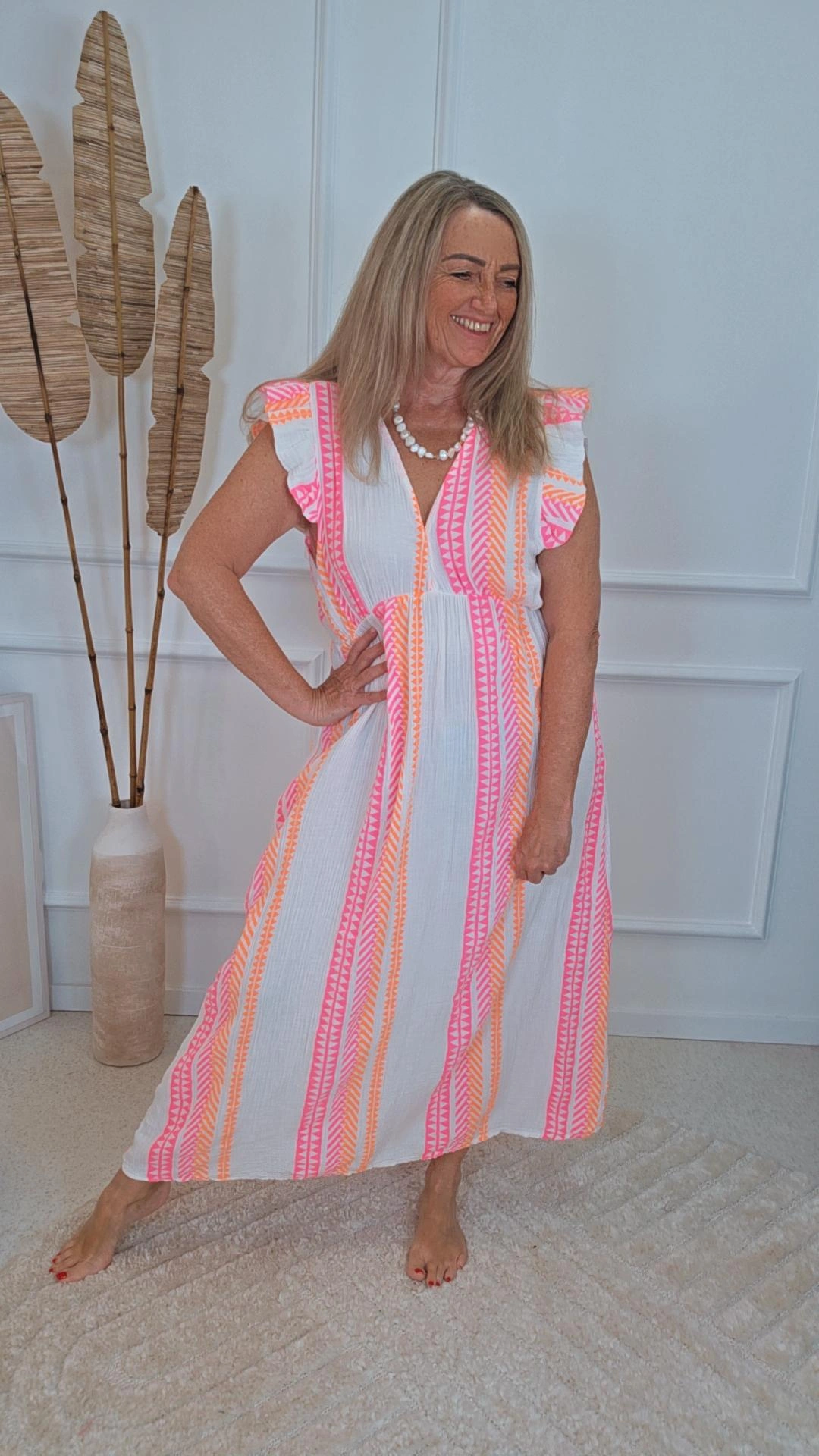 MUSSELIN AZTEK KLEID ZOE 34 - 42 Made in Italy ärmellos Rüsche