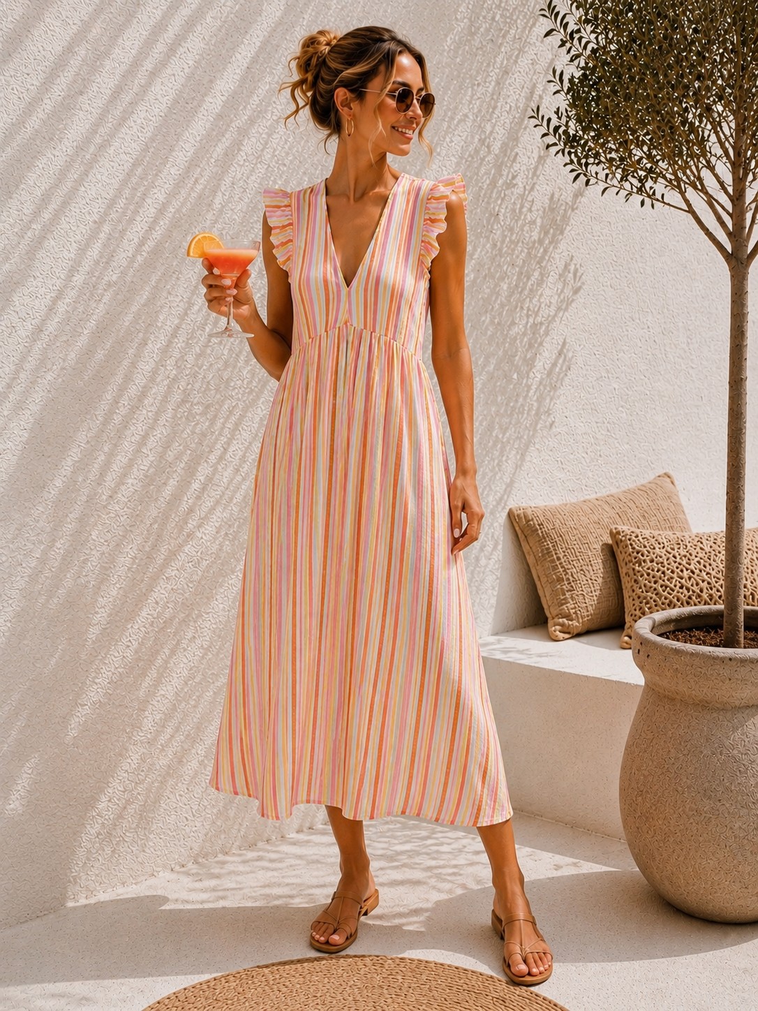 MUSSELIN KLEID ZOE STRIPES 34 - 42 Made in Italy ärmellos Rüsche