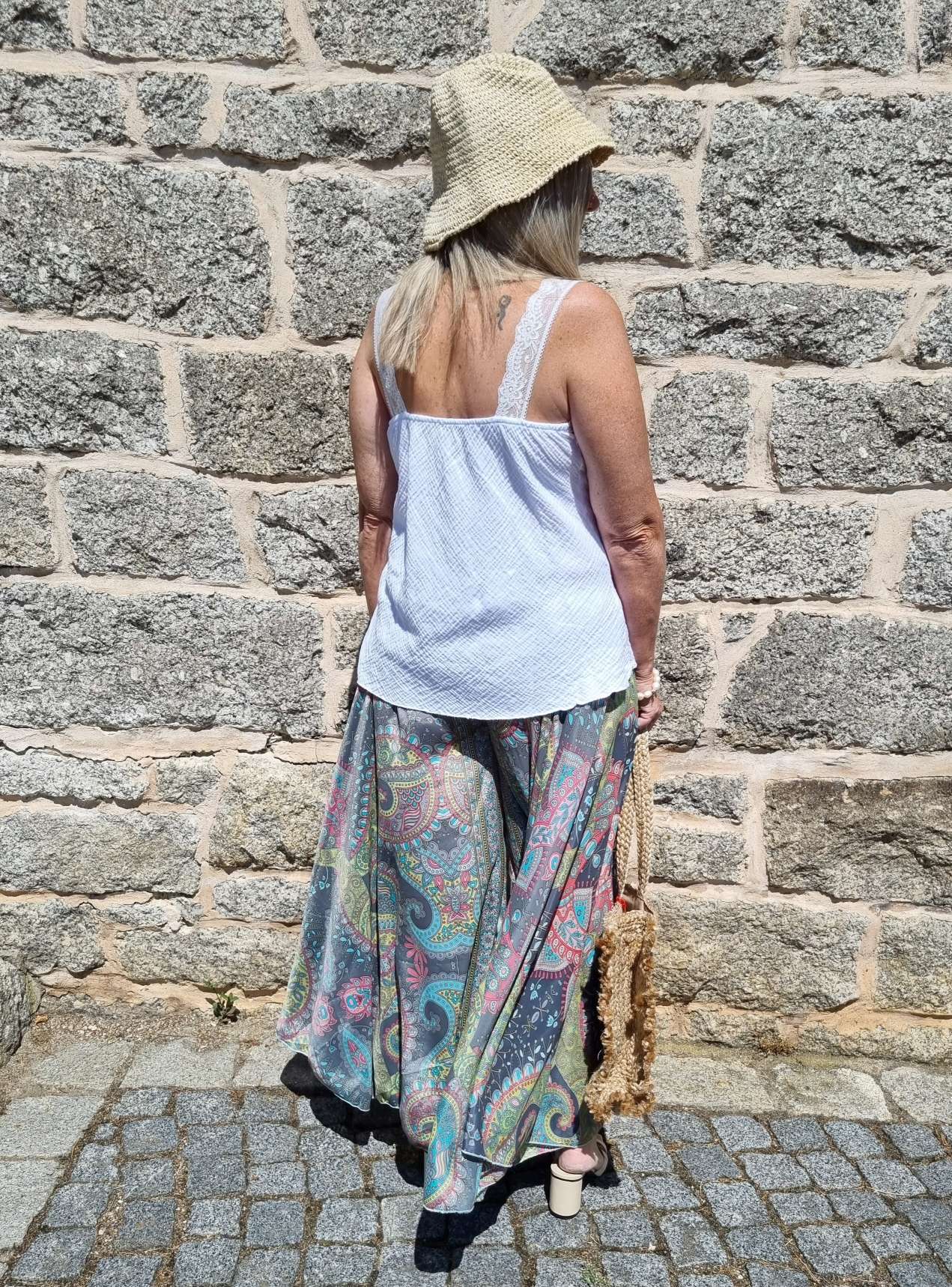 SILK HOSENROCK MALEDIVE GREY Grau Boho Bohemian Seide Hose Rock Skirt Beach Sommer 34-40/42 SILK HOSENROCK MALEDIVE GREY Grau Boho Bohemian Seide Hose Rock Skirt Beach Sommer 34-40/42