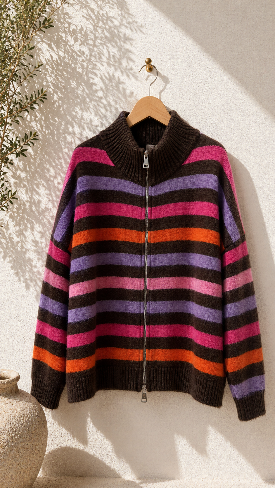 Strickjacke mit Streifen & Zwei-Wege-Reißverschluss Cardigan I NO.SJ0022 I Made in Italy 34-40/42