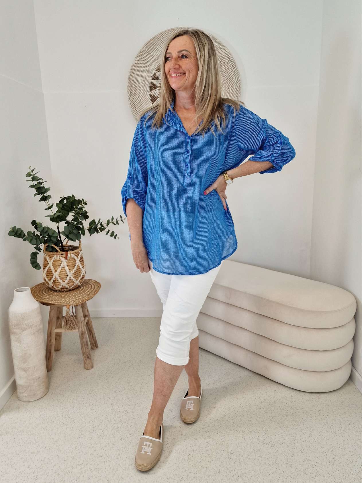 ZARTE STREIFEN BLUSE BELINDE BLAU 34-42 langarm Bluse Shirt ZARTE STREIFEN BLUSE BELINDE BLAU 34-42 langarm Bluse Shirt